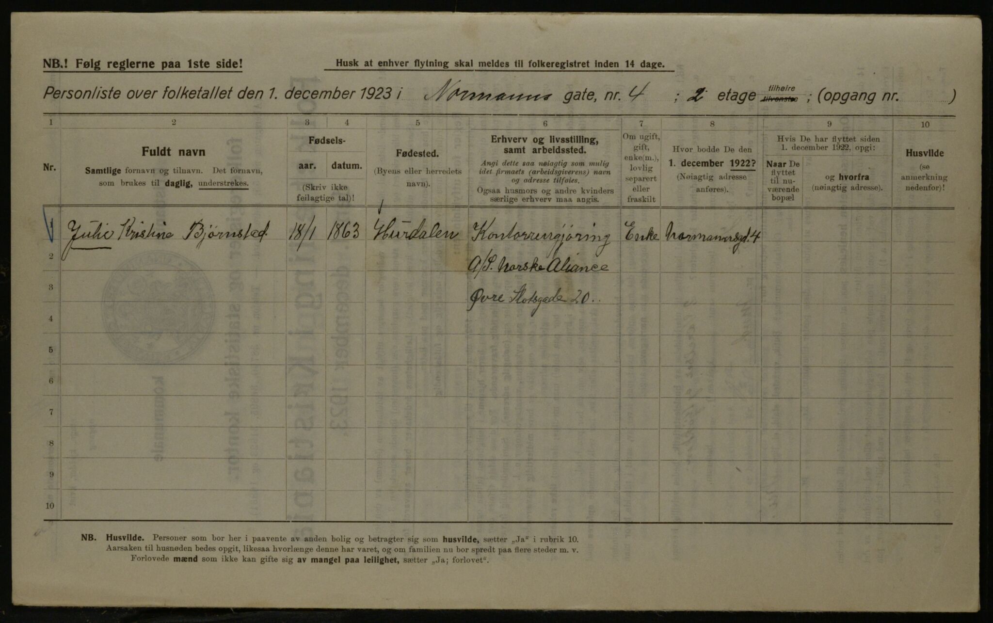 OBA, Kommunal folketelling 1.12.1923 for Kristiania, 1923, s. 80724