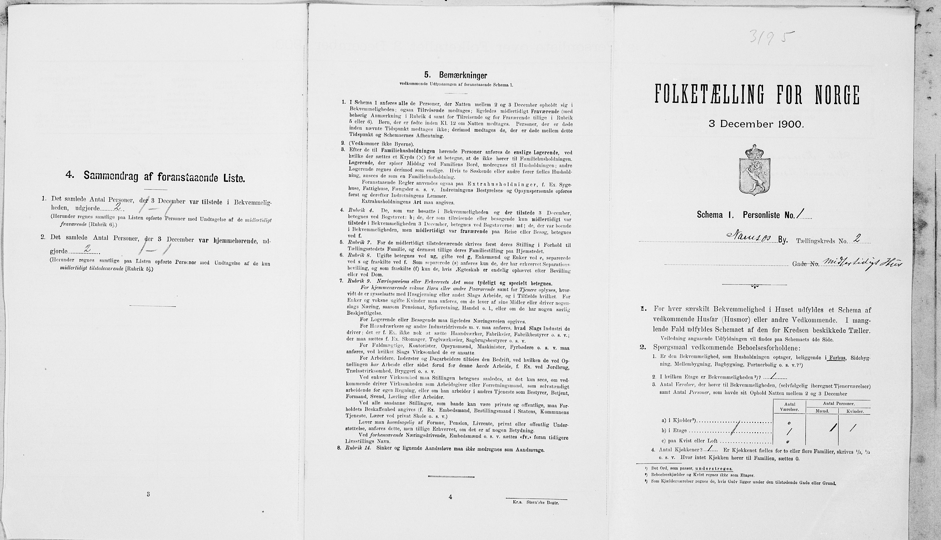 SAT, Folketelling 1900 for 1703 Namsos ladested, 1900, s. 542