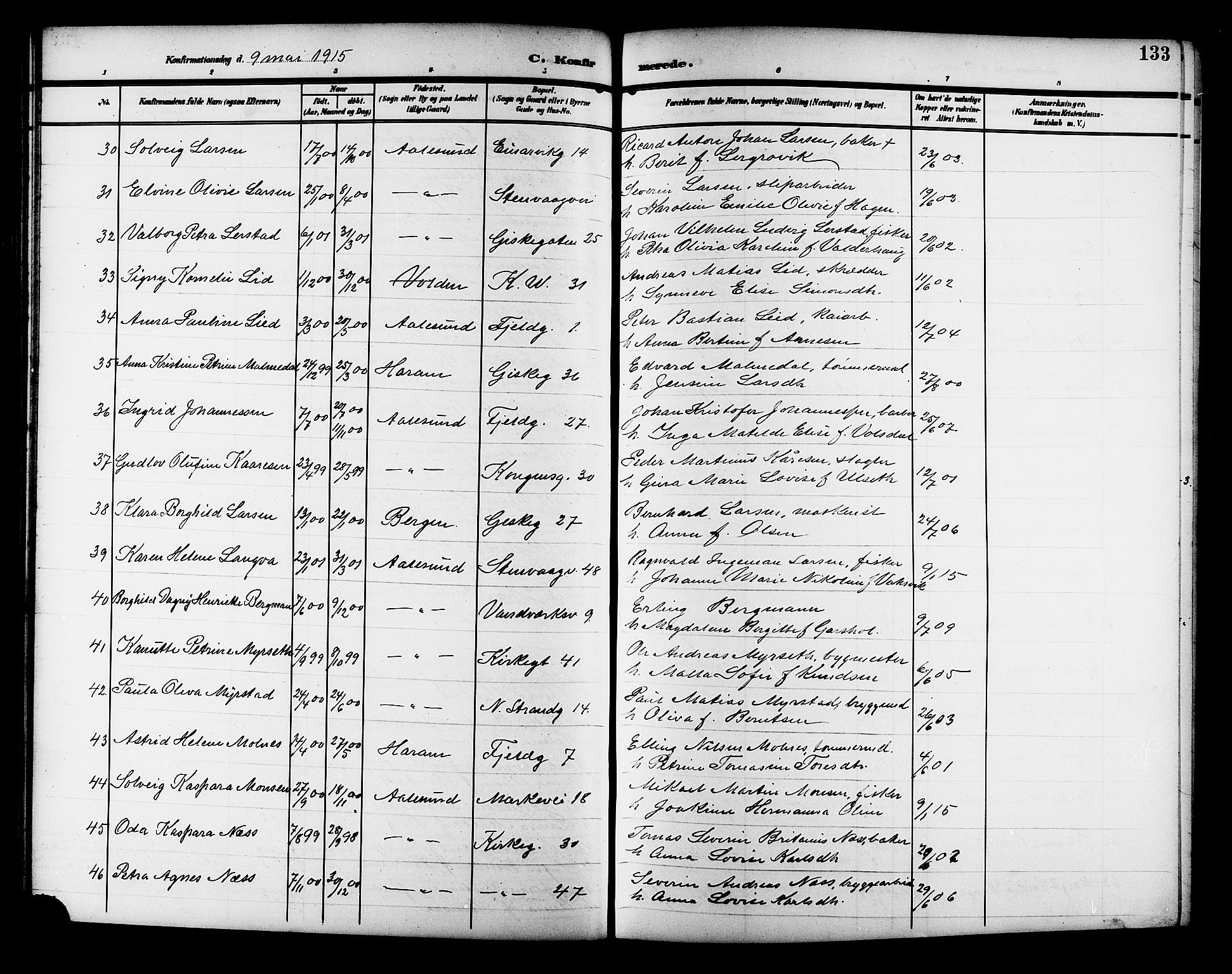 Ministerialprotokoller, klokkerbøker og fødselsregistre - Møre og Romsdal, AV/SAT-A-1454/529/L0470: Klokkerbok nr. 529C07, 1907-1917, s. 133