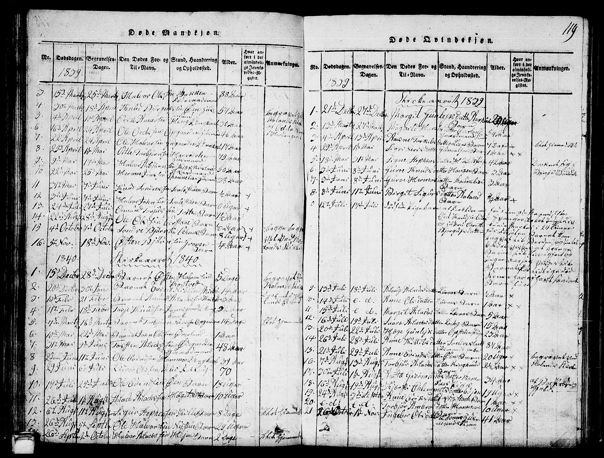 Vinje kirkebøker, AV/SAKO-A-312/G/Ga/L0001: Klokkerbok nr. I 1, 1814-1843, s. 119