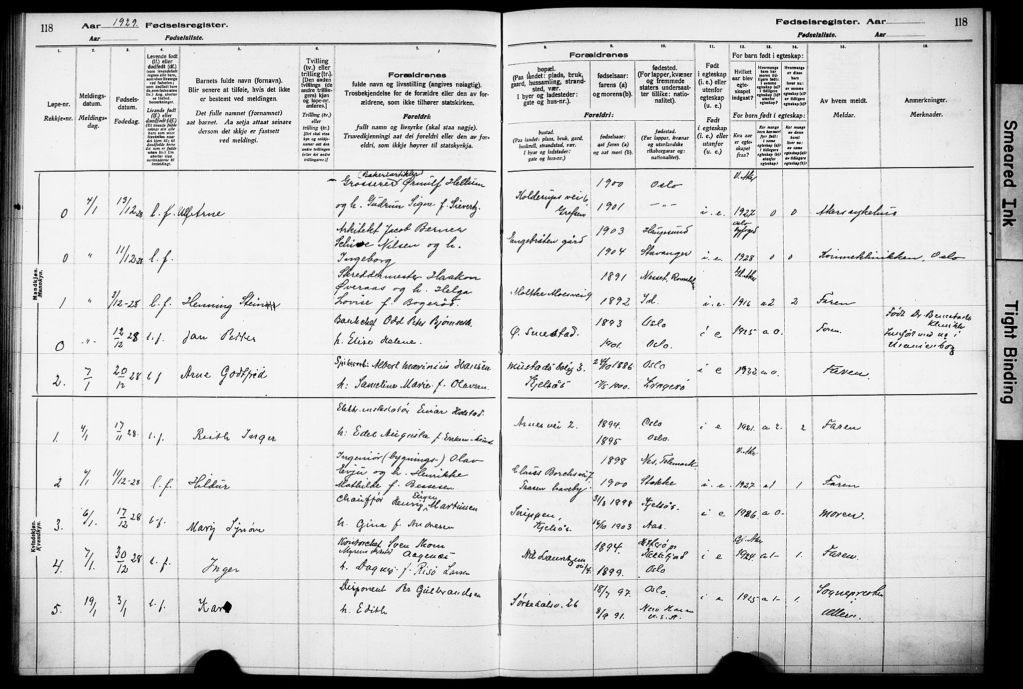 Vestre Aker prestekontor Kirkebøker, SAO/A-10025/J/Ja/L0003: Fødselsregister nr. 3, 1926-1930, s. 118