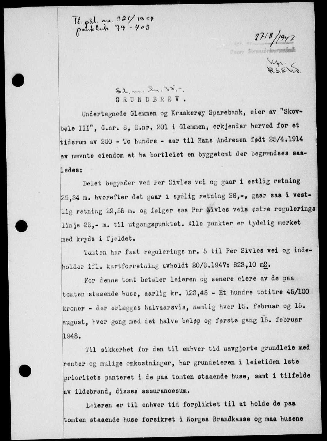 Onsøy sorenskriveri, SAO/A-10474/G/Ga/Gab/L0021: Pantebok nr. II A-21, 1947-1947, Dagboknr: 2718/1947