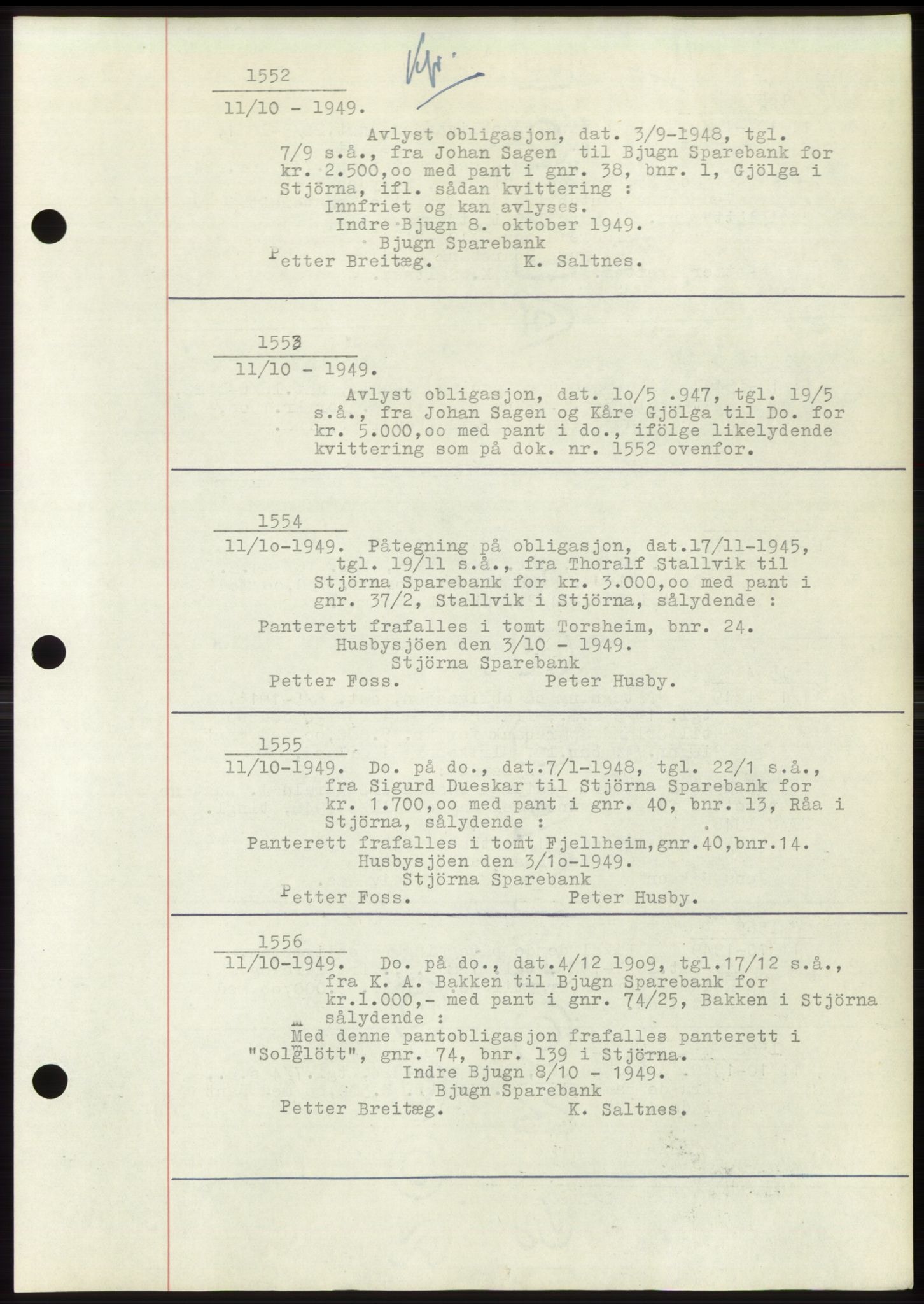 Fosen sorenskriveri, AV/SAT-A-1107/1/2/2C: Pantebok nr. B3, 1948-1950, Dagboknr: 1552/1949