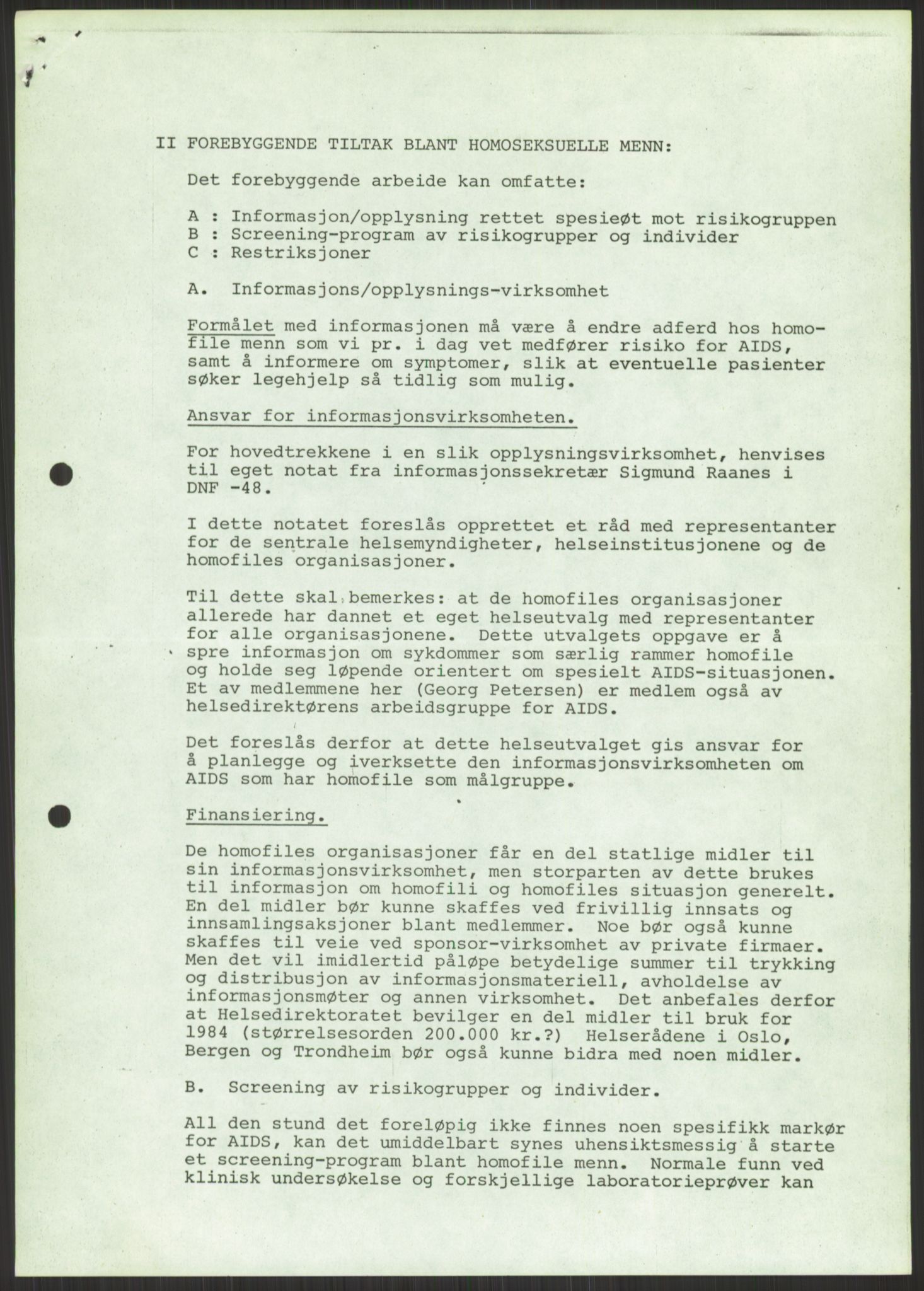 Det Norske Forbundet av 1948/Landsforeningen for Lesbisk og Homofil Frigjøring, AV/RA-PA-1216/D/Db/L0001: Aids, 1983-1987, s. 77