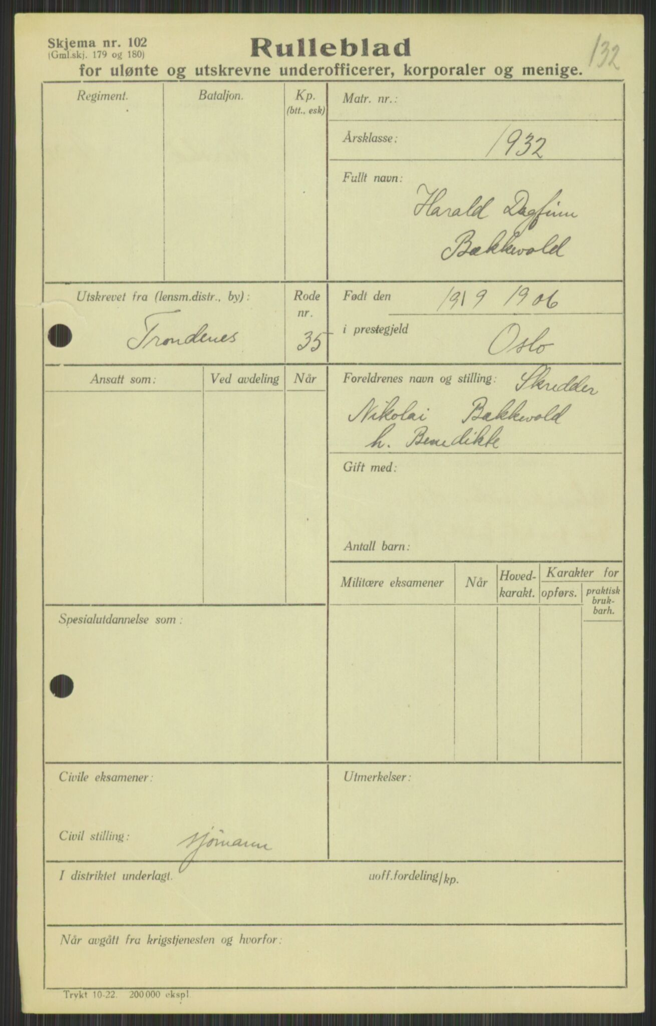 Forsvaret, Troms infanteriregiment nr. 16, AV/RA-RAFA-3146/P/Pa/L0016: Rulleblad for regimentets menige mannskaper, årsklasse 1932, 1932, s. 85