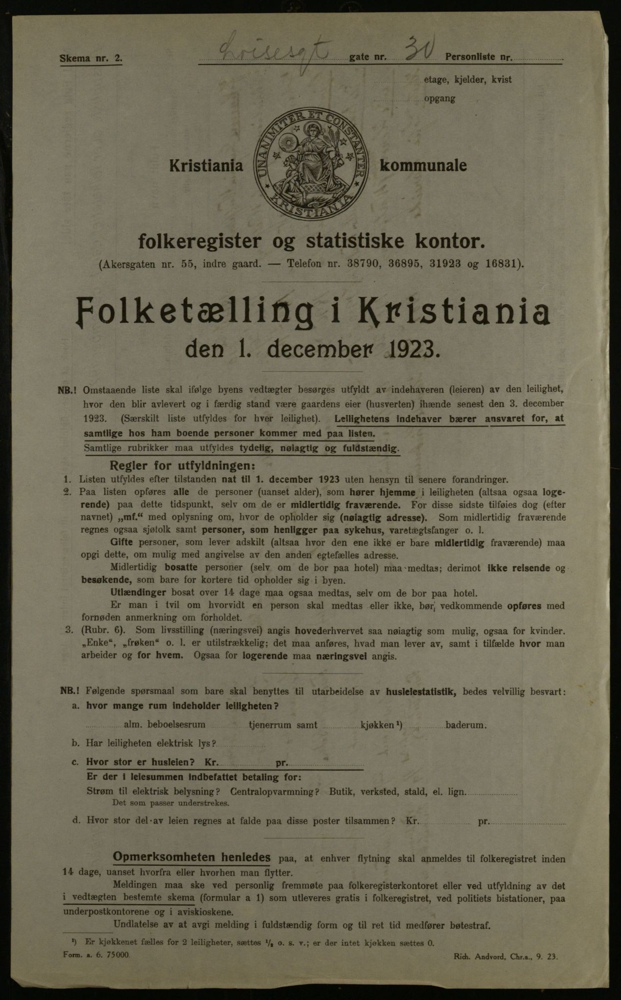 OBA, Kommunal folketelling 1.12.1923 for Kristiania, 1923, s. 64957