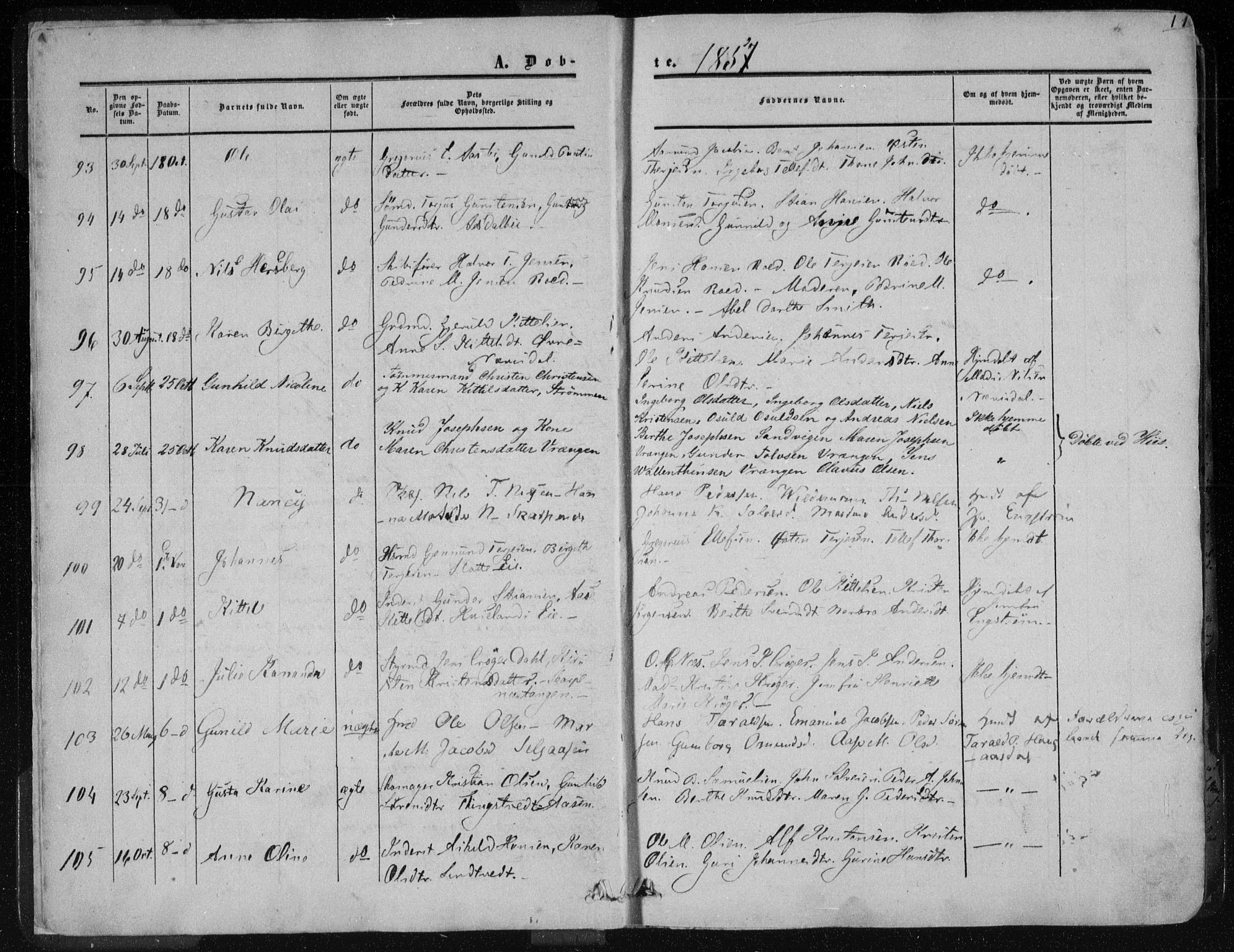 Øyestad sokneprestkontor, AV/SAK-1111-0049/F/Fa/L0015: Ministerialbok nr. A 15, 1857-1873, s. 11