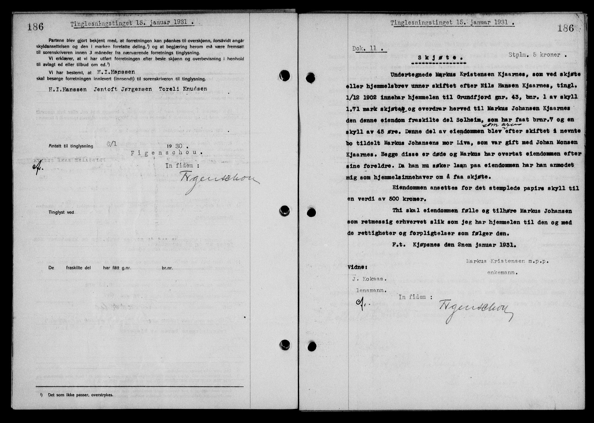 Steigen og Ofoten sorenskriveri, AV/SAT-A-0030/1/2/2C/L0018/0001: Pantebok nr. 20-II og 21, 1930-1931, Tingl.dato: 15.01.1931