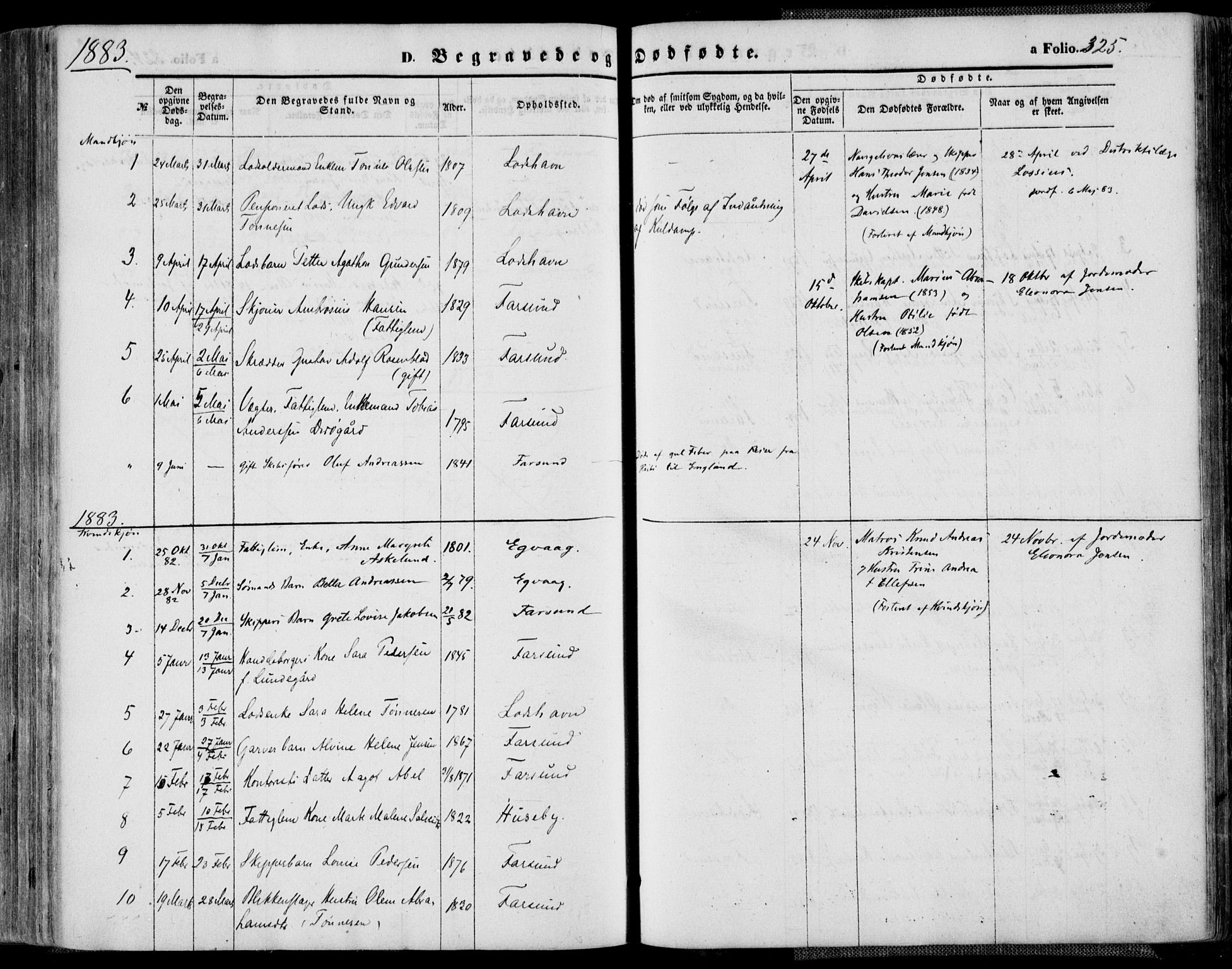 Farsund sokneprestkontor, SAK/1111-0009/F/Fa/L0005: Ministerialbok nr. A 5, 1863-1886, s. 325
