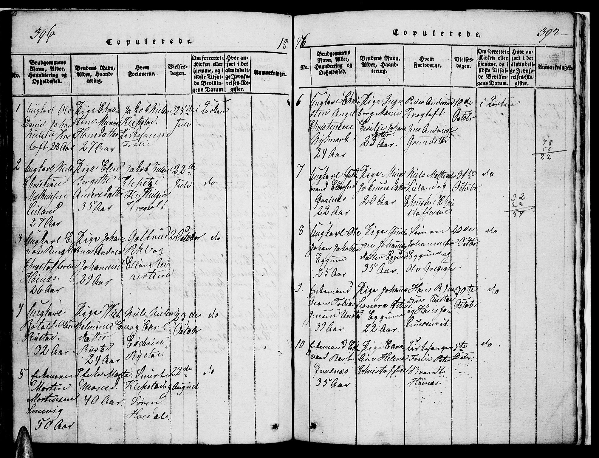 Ministerialprotokoller, klokkerbøker og fødselsregistre - Nordland, AV/SAT-A-1459/880/L1139: Klokkerbok nr. 880C01, 1836-1857, s. 396-397