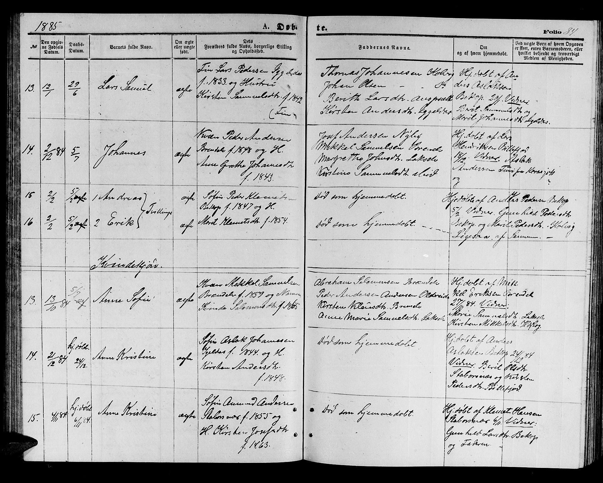 Kistrand/Porsanger sokneprestembete, AV/SATØ-S-1351/H/Hb/L0003.klokk: Klokkerbok nr. 3, 1874-1885, s. 84