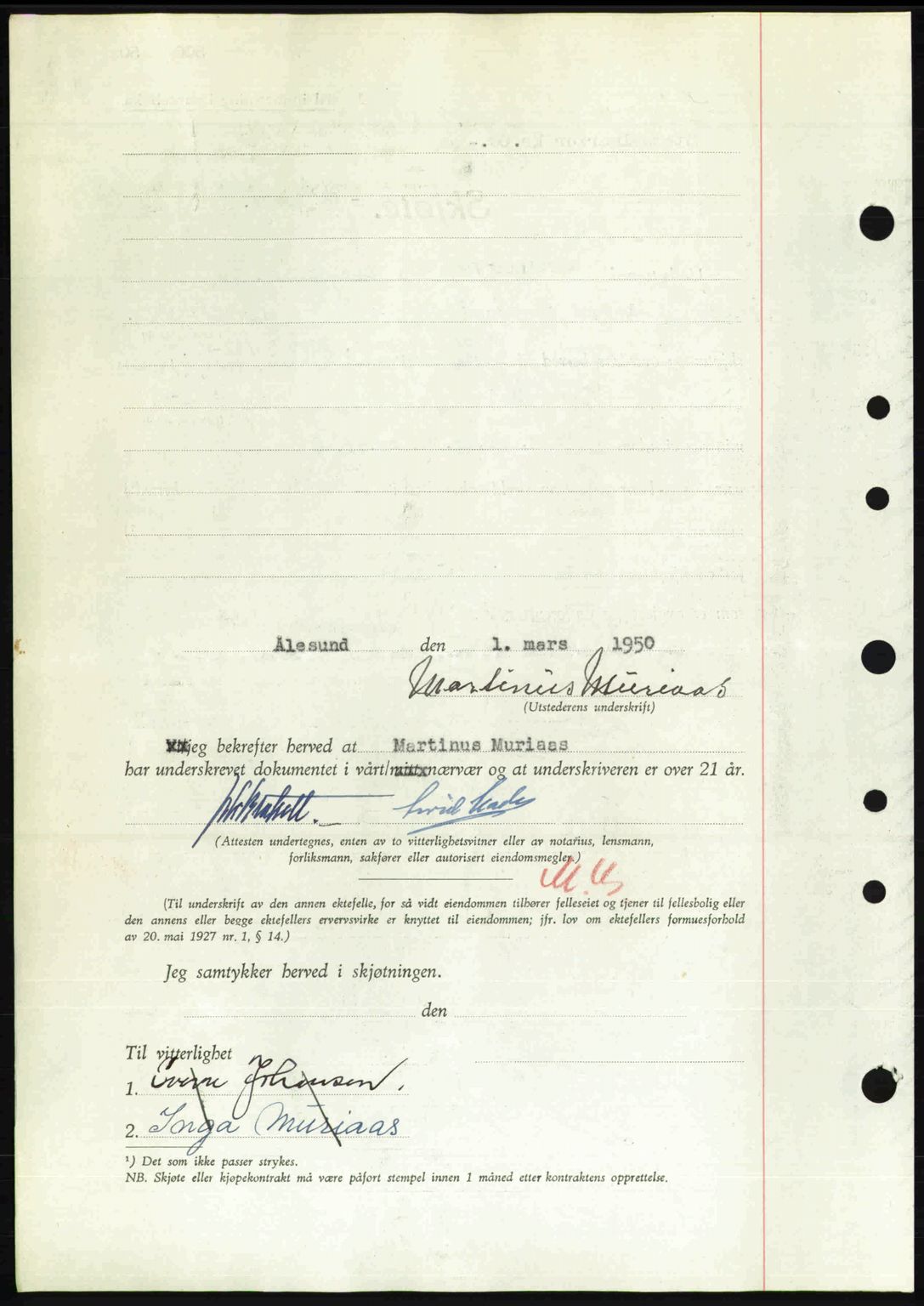 Nordre Sunnmøre sorenskriveri, AV/SAT-A-0006/1/2/2C/2Ca: Pantebok nr. A33, 1949-1950, Dagboknr: 500/1950