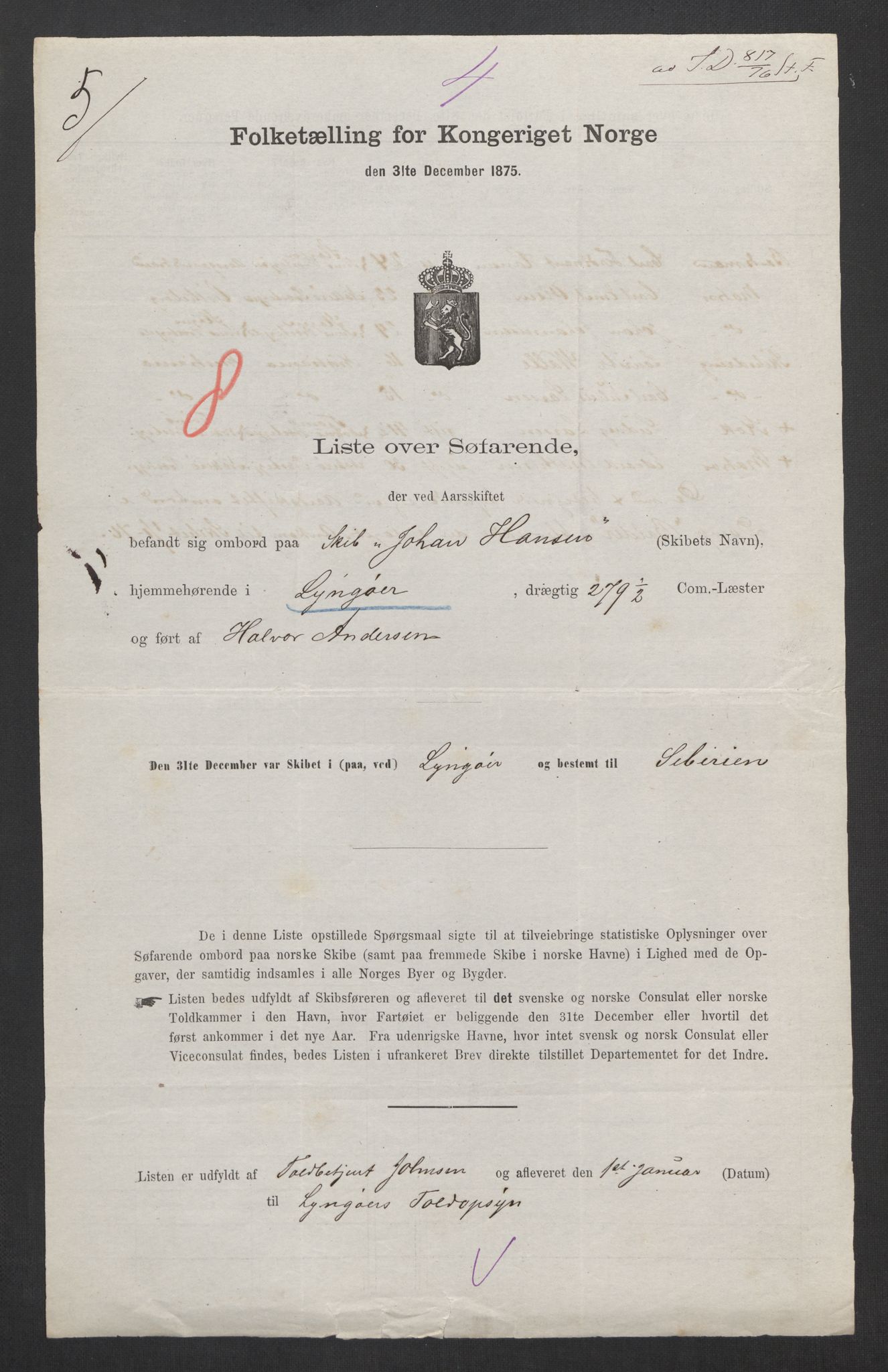 RA, Folketelling 1875, skipslister: Skip i innenrikske havner, hjemmehørende i 1) landdistrikter, 2) forskjellige steder, 3) utlandet, 1875, s. 34