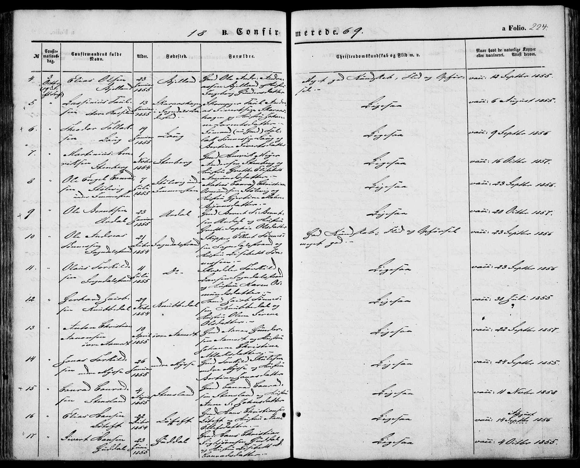 Sokndal sokneprestkontor, AV/SAST-A-101808: Ministerialbok nr. A 9, 1857-1874, s. 224