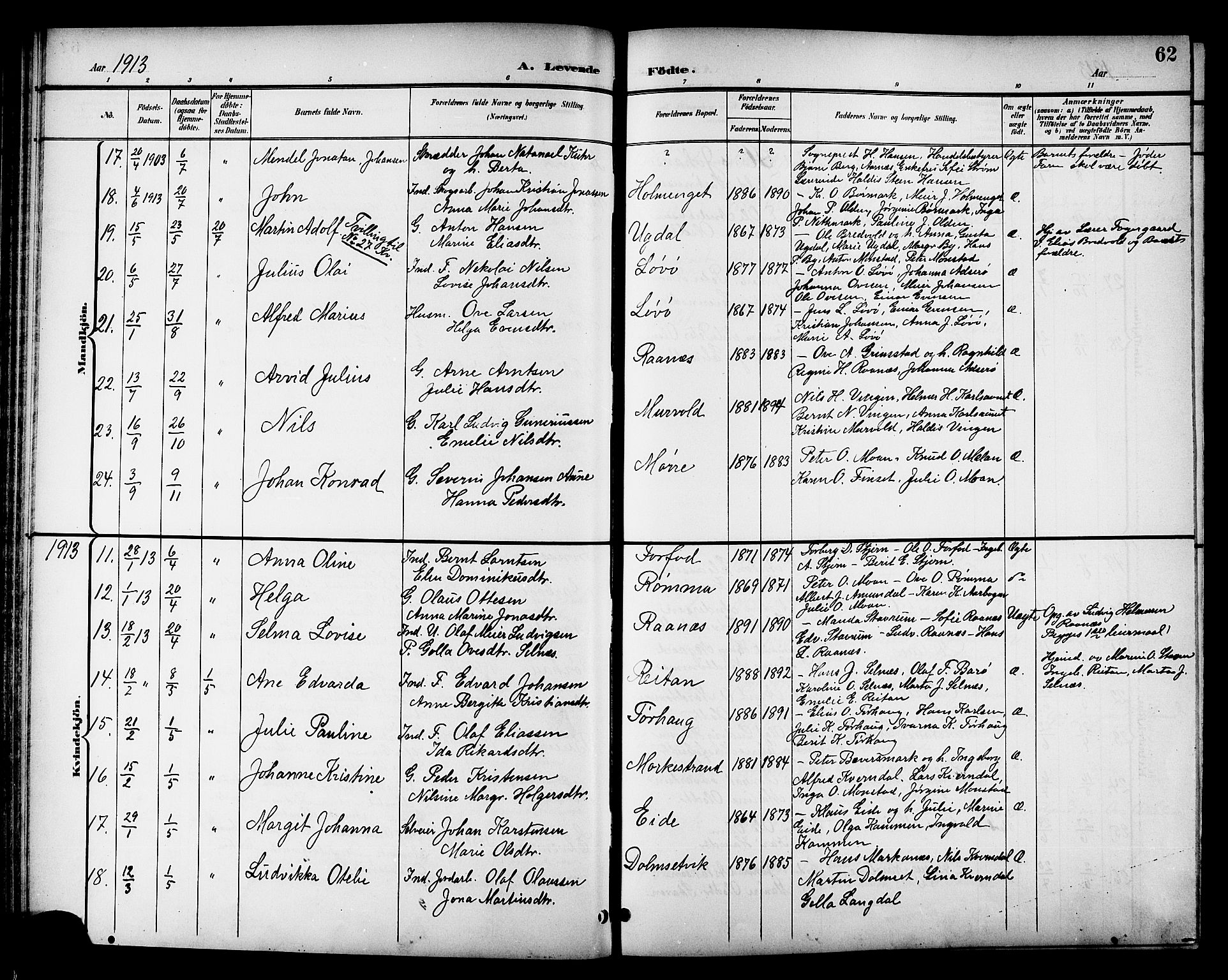 Ministerialprotokoller, klokkerbøker og fødselsregistre - Sør-Trøndelag, AV/SAT-A-1456/655/L0688: Klokkerbok nr. 655C04, 1899-1922, s. 62