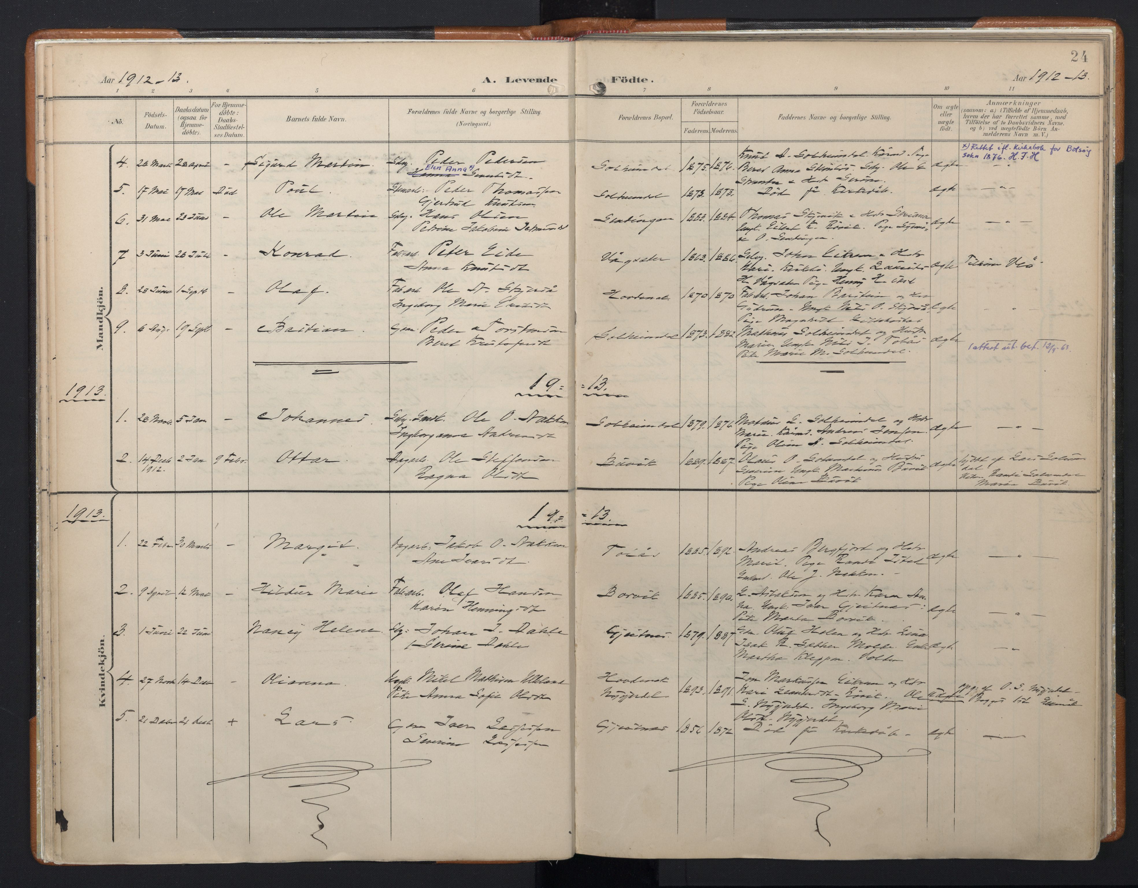 Ministerialprotokoller, klokkerbøker og fødselsregistre - Møre og Romsdal, AV/SAT-A-1454/556/L0676: Ministerialbok nr. 556A01, 1899-1966, s. 24