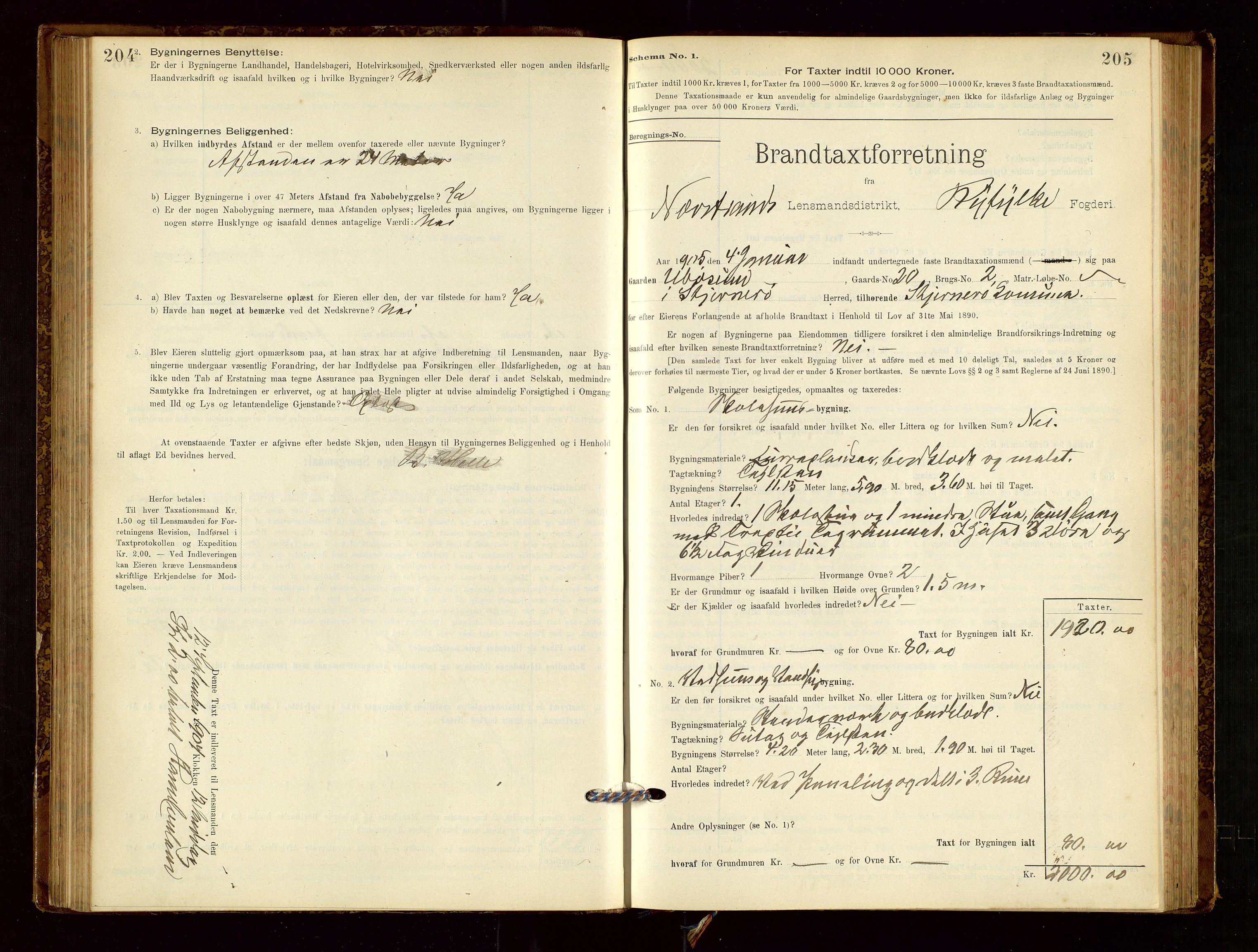 Nedstrand lensmannskontor, SAST/A-100236/Gob/L0001: "Brandtaxationsprotokol for Nerstrand Lensmandsdistrikt Ryfylke fogderi", 1895-1915, s. 204-205