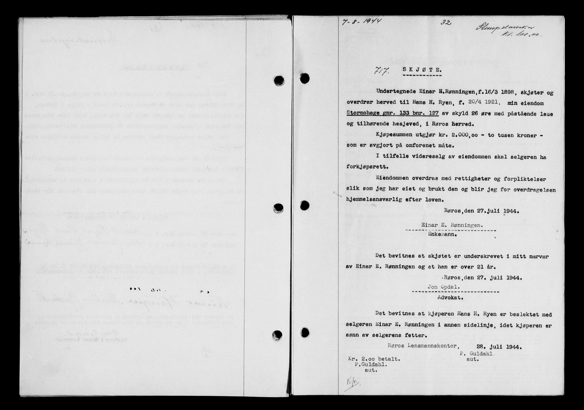 Gauldal sorenskriveri, SAT/A-0014/1/2/2C/L0058: Pantebok nr. 63, 1944-1945, Dagboknr: 717/1944