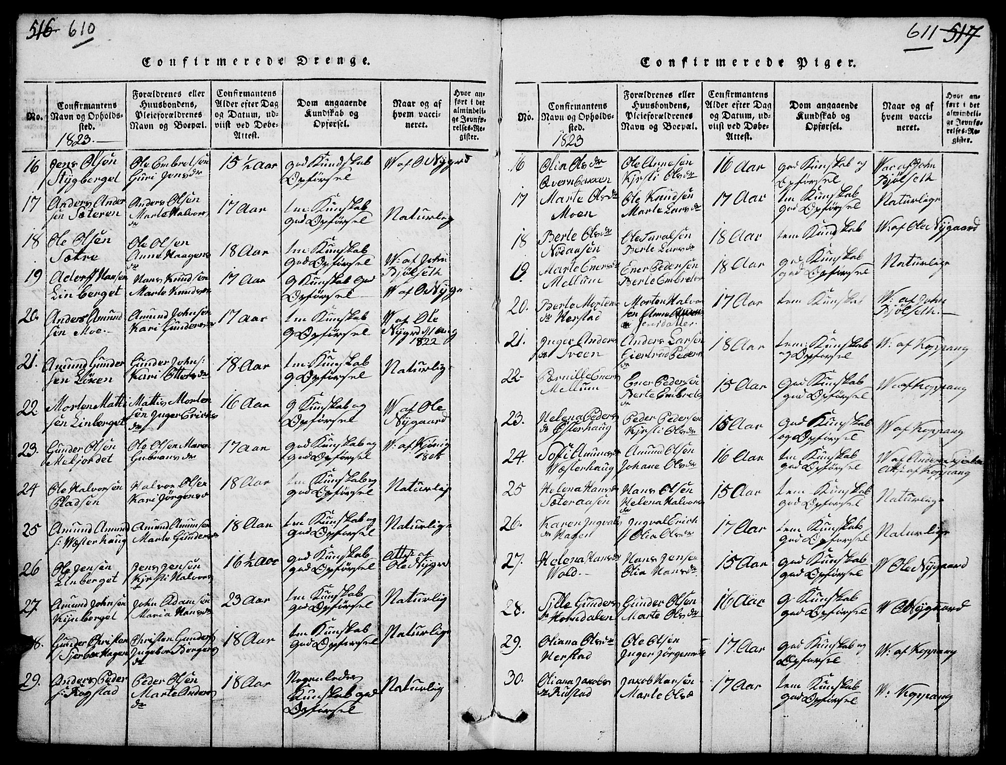 Elverum prestekontor, AV/SAH-PREST-044/H/Ha/Hab/L0001: Klokkerbok nr. 1, 1815-1829, s. 610-611