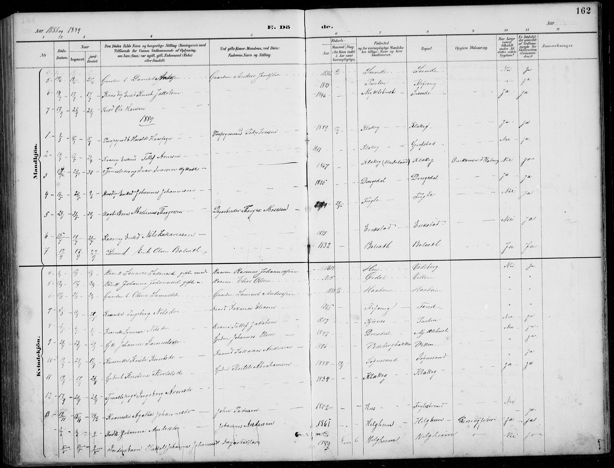 Jølster sokneprestembete, AV/SAB-A-80701/H/Hab/Habb/L0002: Klokkerbok nr. B 2, 1887-1920, s. 162
