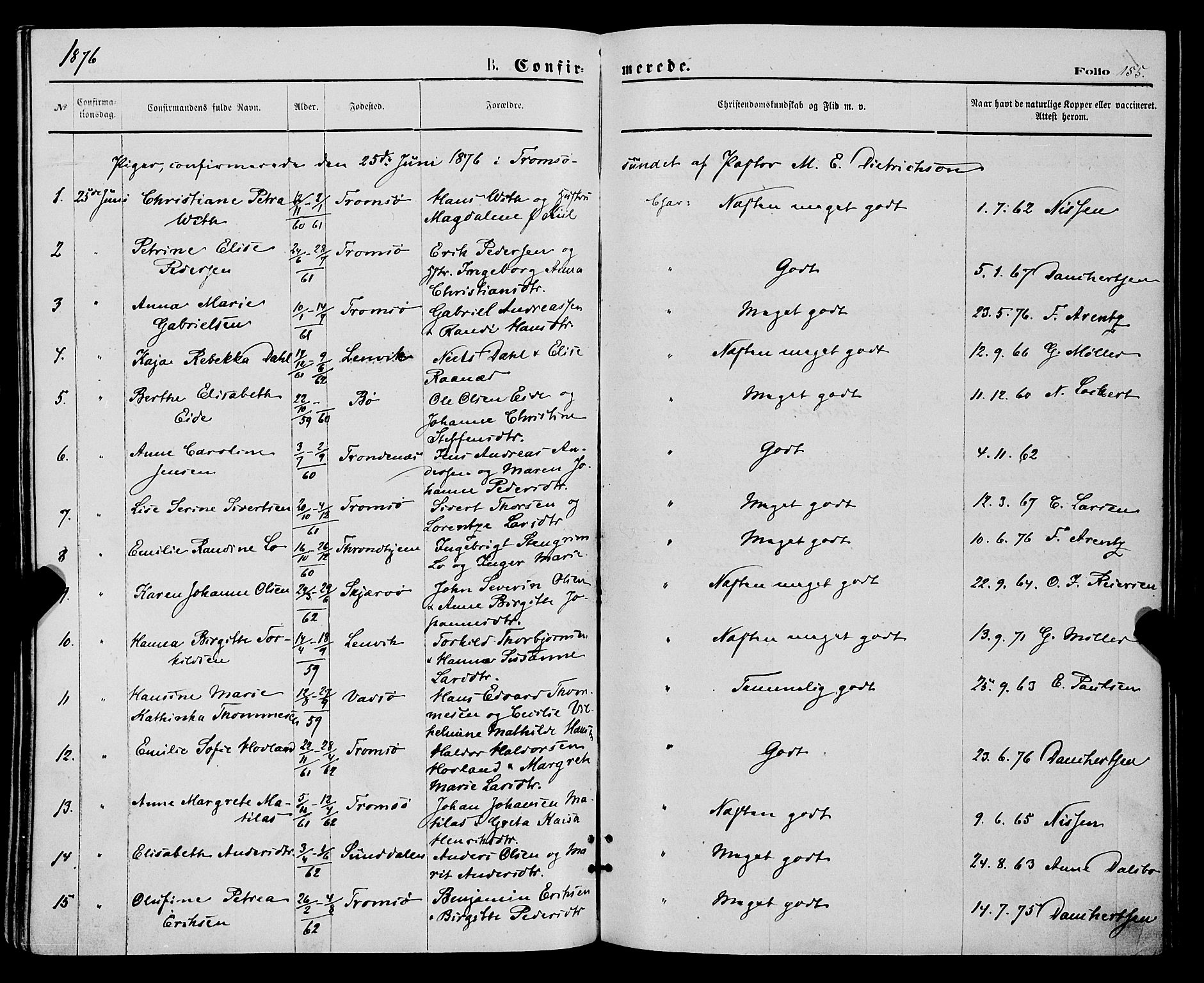 Tromsø sokneprestkontor/stiftsprosti/domprosti, AV/SATØ-S-1343/G/Ga/L0013kirke: Ministerialbok nr. 13, 1872-1877, s. 155