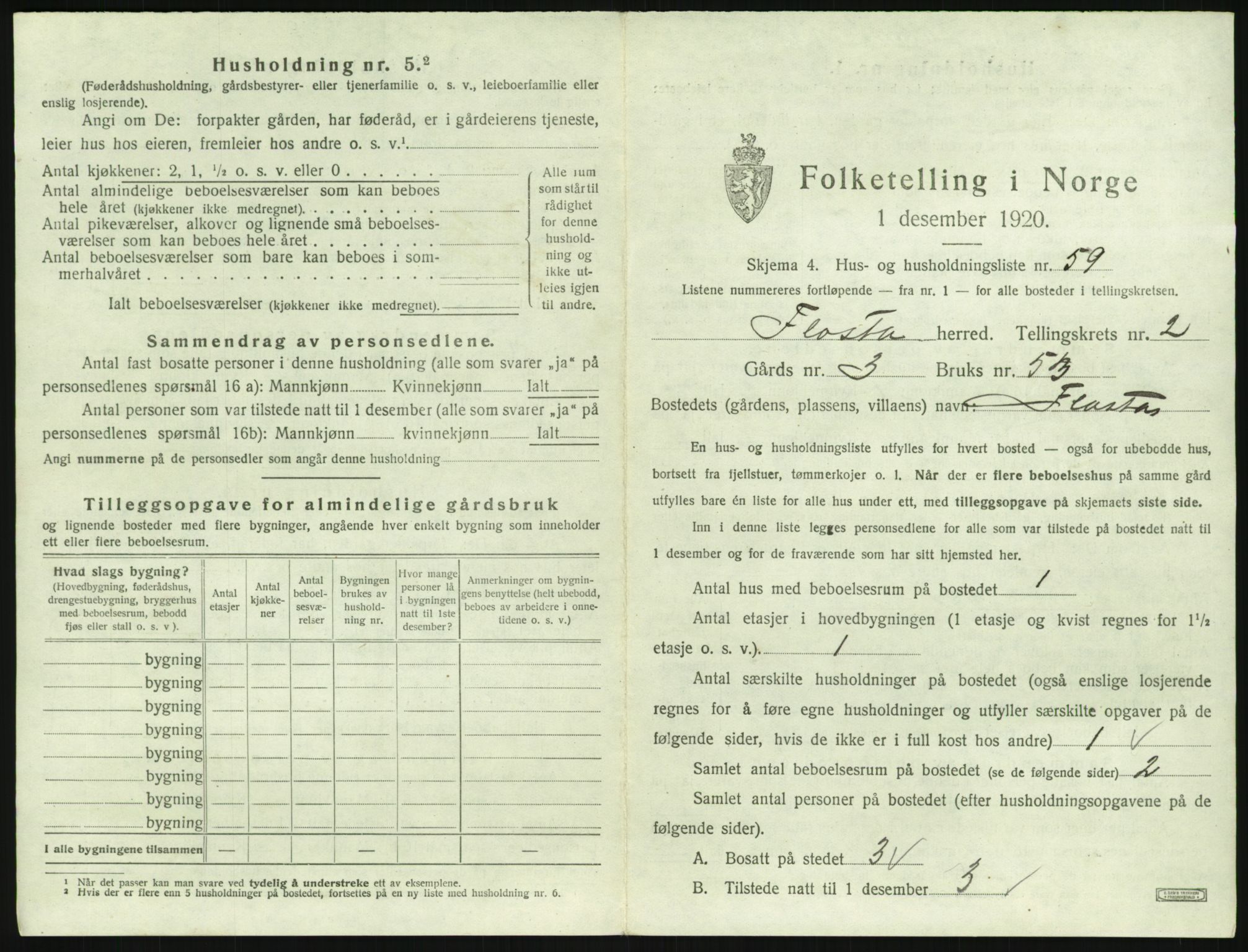 SAK, Folketelling 1920 for 0916 Flosta herred, 1920, s. 226
