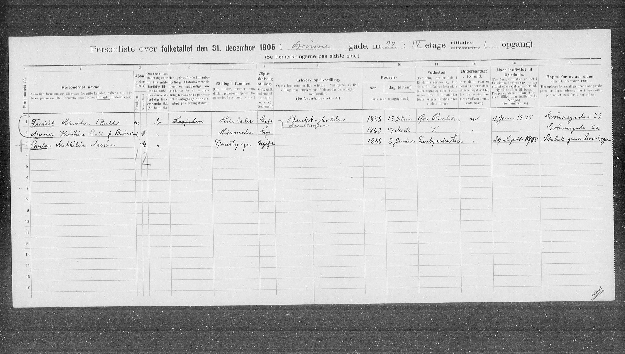 OBA, Kommunal folketelling 31.12.1905 for Kristiania kjøpstad, 1905, s. 16971