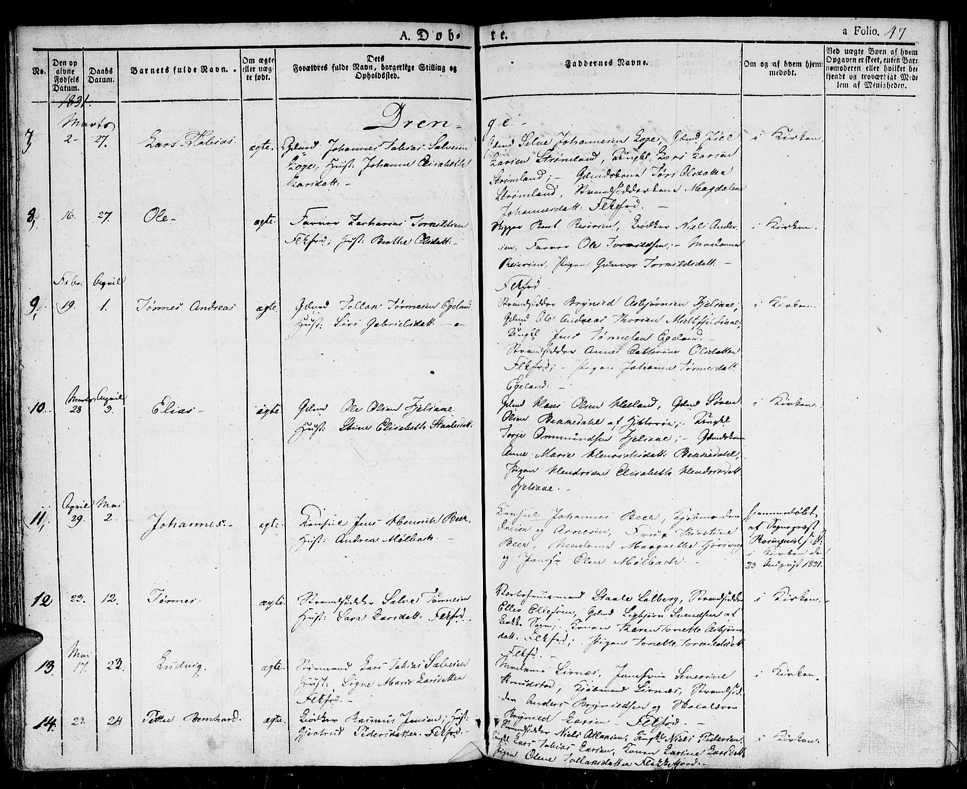 Flekkefjord sokneprestkontor, AV/SAK-1111-0012/F/Fb/Fbc/L0004: Klokkerbok nr. B 4, 1827-1846, s. 47