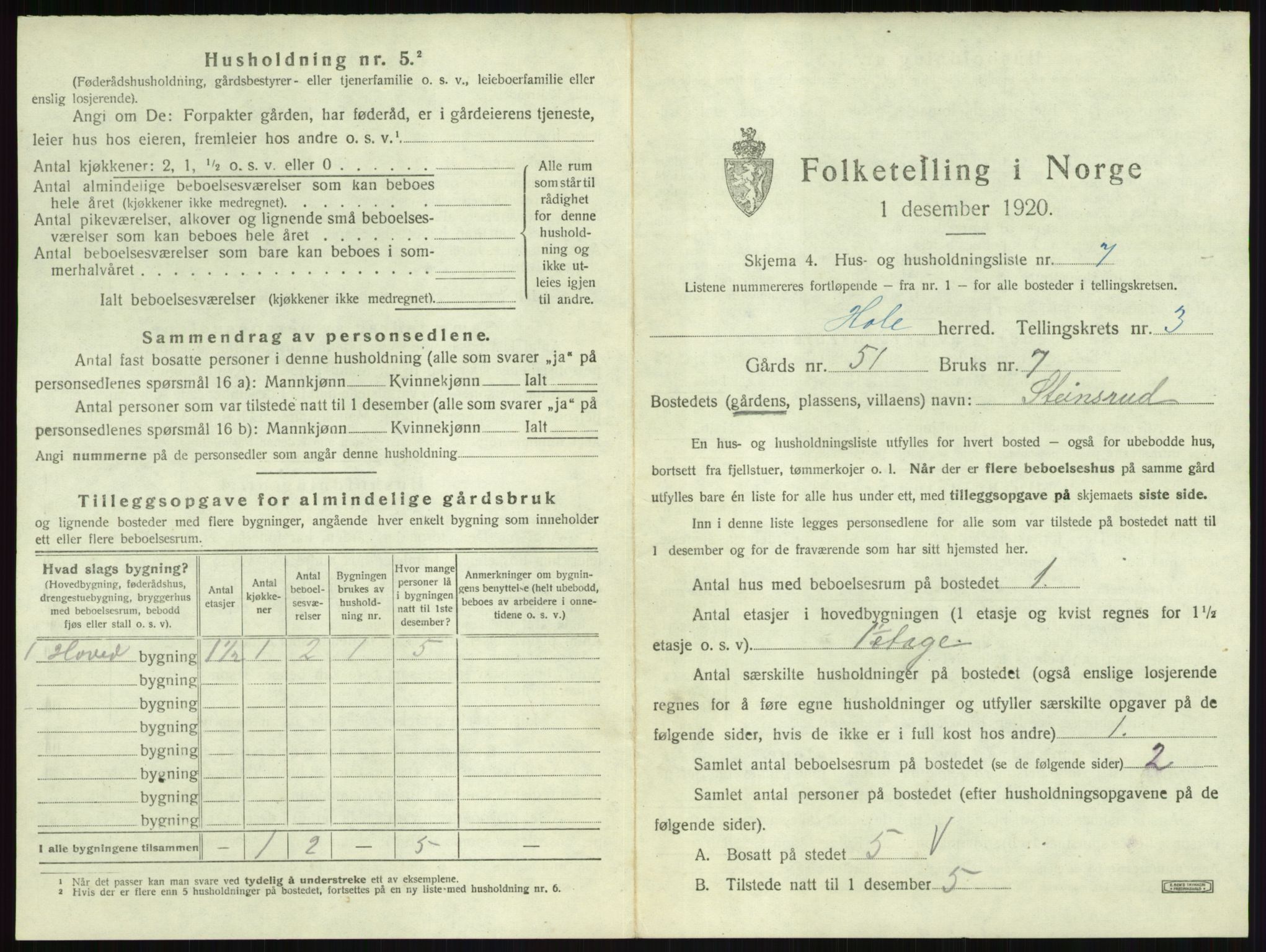 SAKO, Folketelling 1920 for 0612 Hole herred, 1920, s. 379