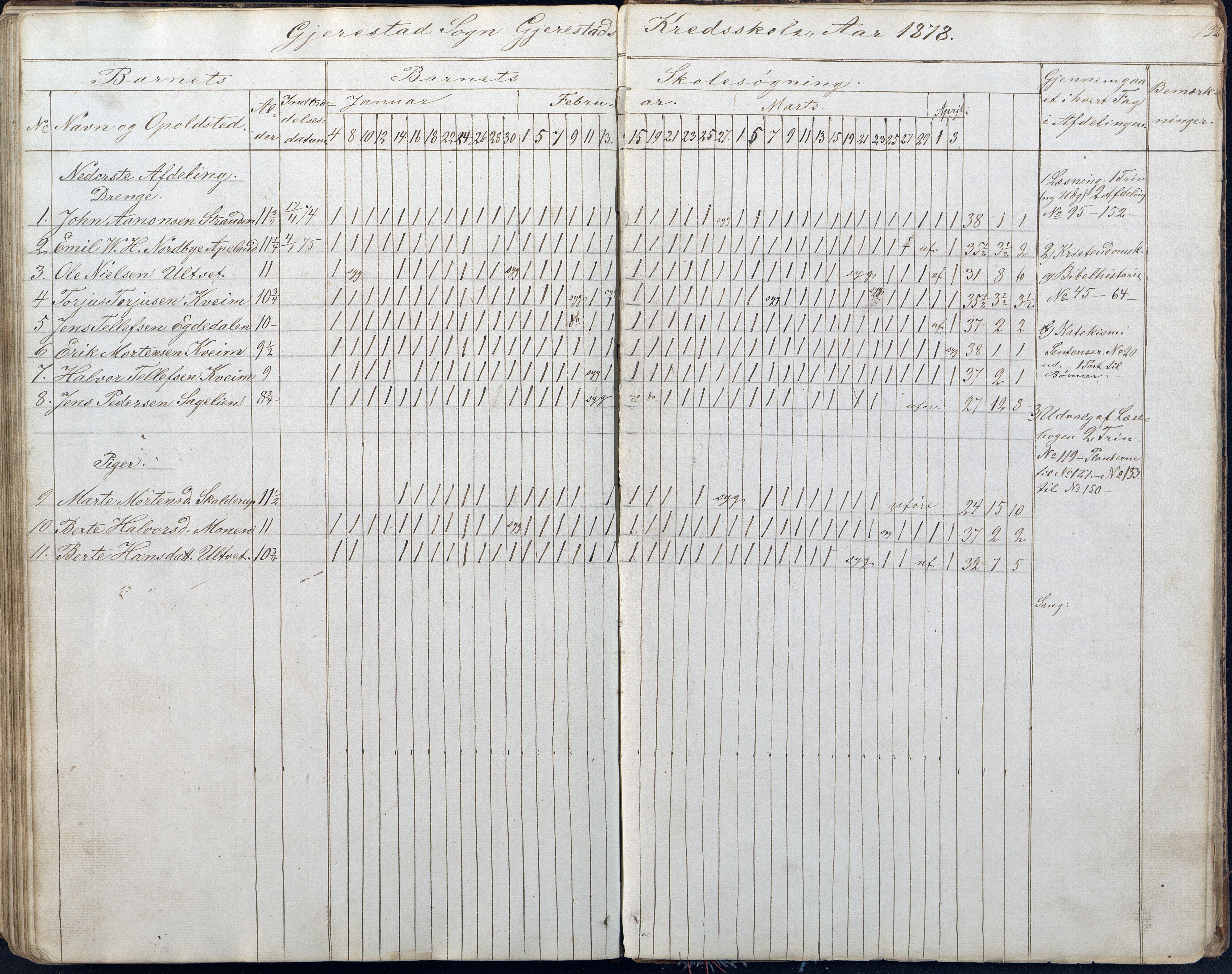 Gjerstad Kommune, Gjerstad Skole, AAKS/KA0911-550a/F01/L0005: Dagbok 5. skoledistrikt, 1850-1883, s. 132