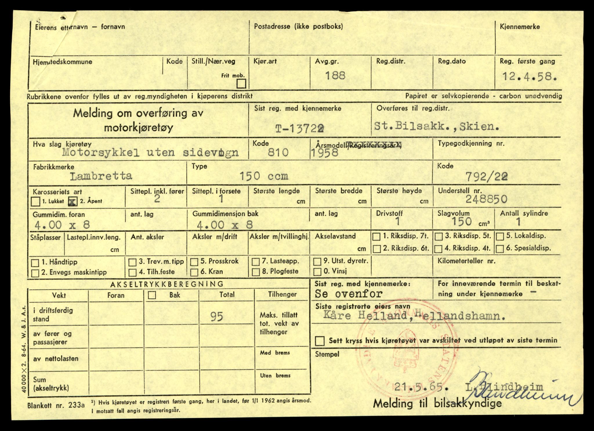 Møre og Romsdal vegkontor - Ålesund trafikkstasjon, AV/SAT-A-4099/F/Fe/L0041: Registreringskort for kjøretøy T 13710 - T 13905, 1927-1998, s. 207