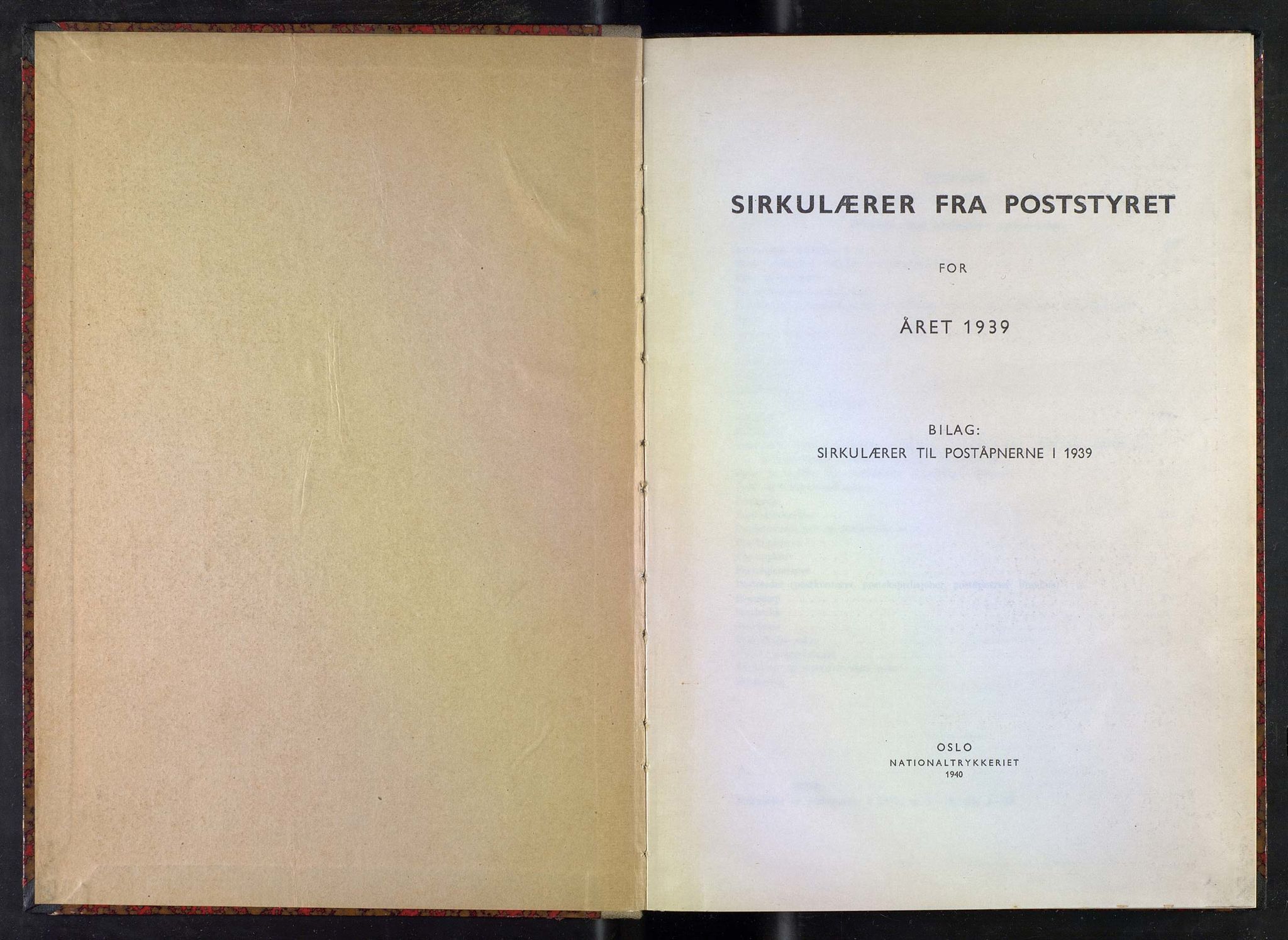 Norges Postmuseums bibliotek, NOPO/-/-/-: Sirkulærer fra Poststyret, 1939