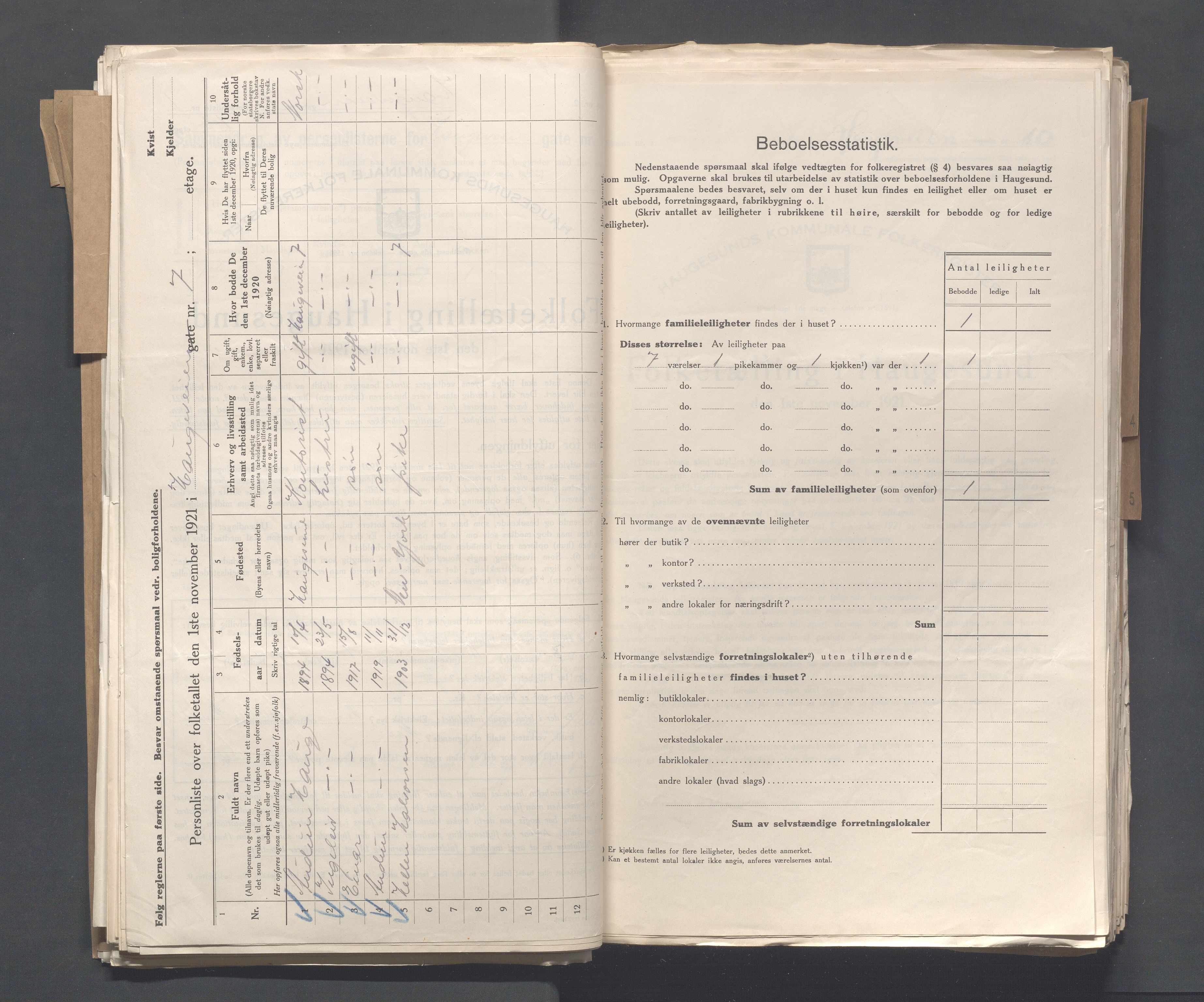 IKAR, Kommunal folketelling 1.11.1921 for Haugesund, 1921, s. 1924