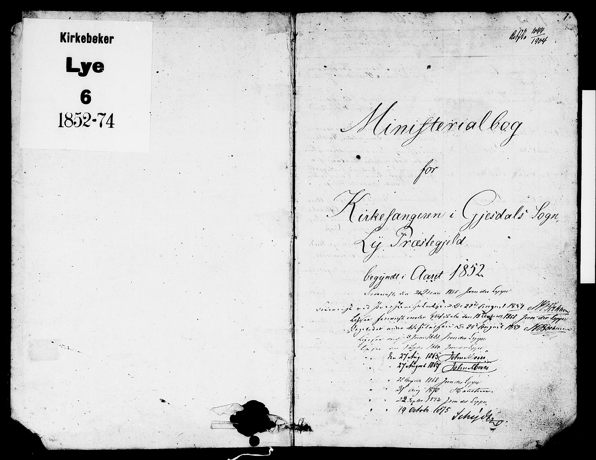Lye sokneprestkontor, AV/SAST-A-101794/001/30BB/L0003: Klokkerbok nr. B 3, 1852-1874, s. 1