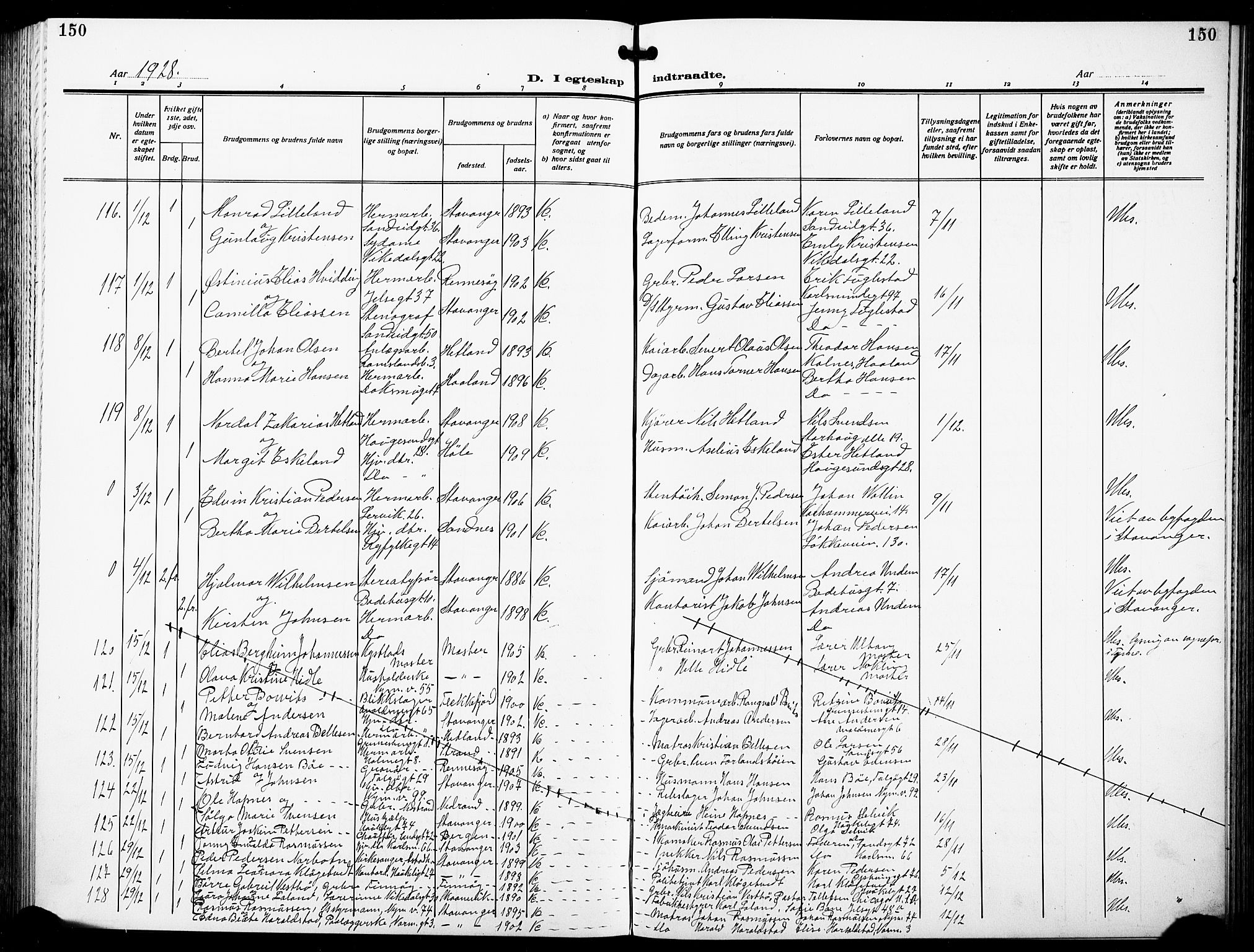 St. Johannes sokneprestkontor, SAST/A-101814/001/30/30BB/L0007: Klokkerbok nr. B 7, 1917-1932, s. 150