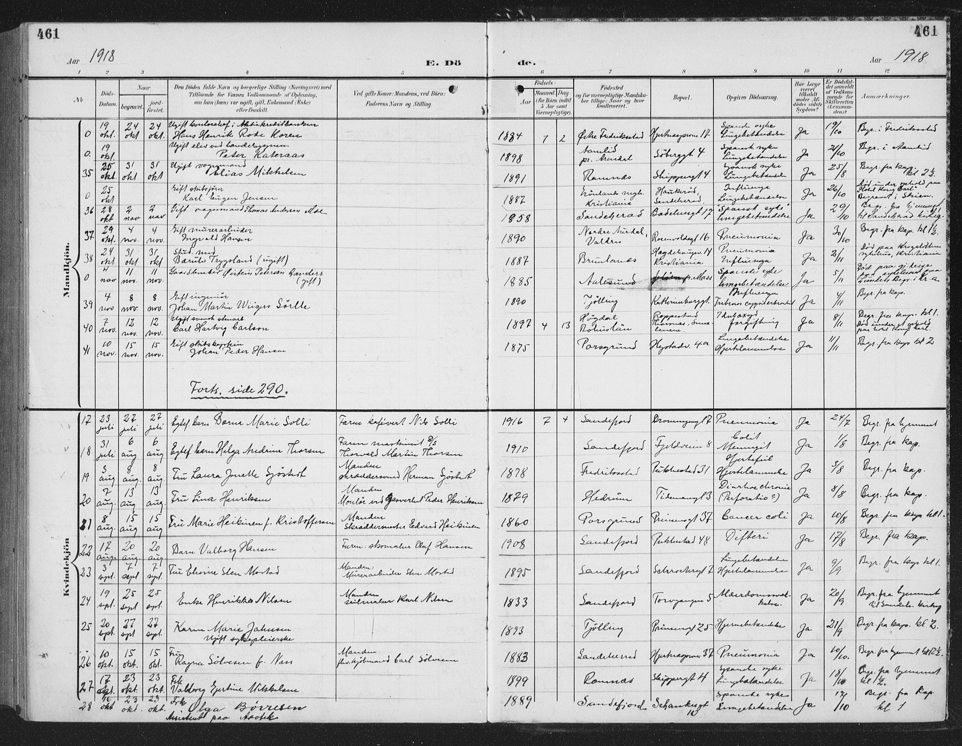 Sandefjord kirkebøker, AV/SAKO-A-315/G/Ga/L0003: Klokkerbok nr. 3, 1903-1920, s. 461