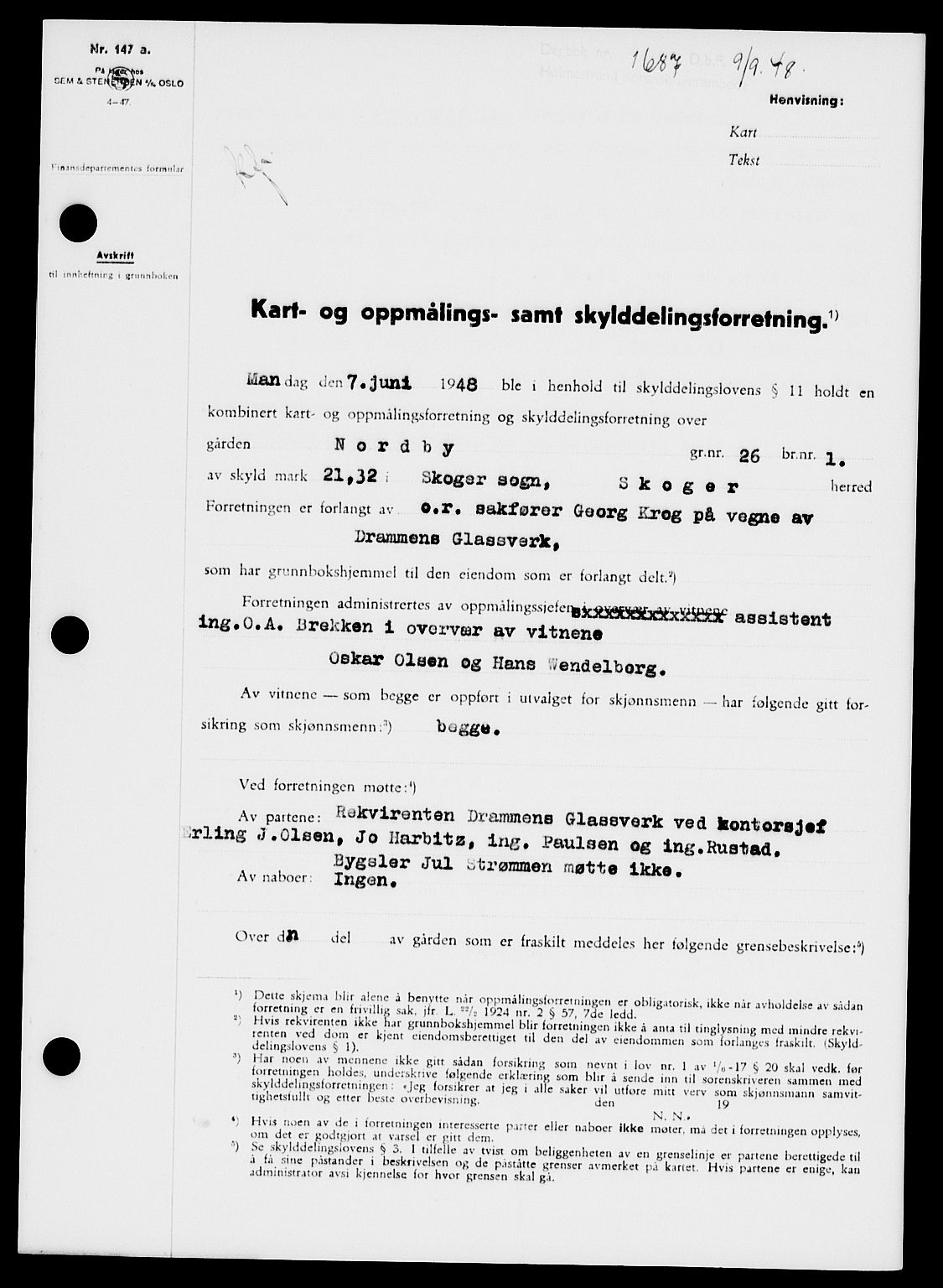 Holmestrand sorenskriveri, SAKO/A-67/G/Ga/Gaa/L0064: Pantebok nr. A-64, 1948-1948, Dagboknr: 1687/1948