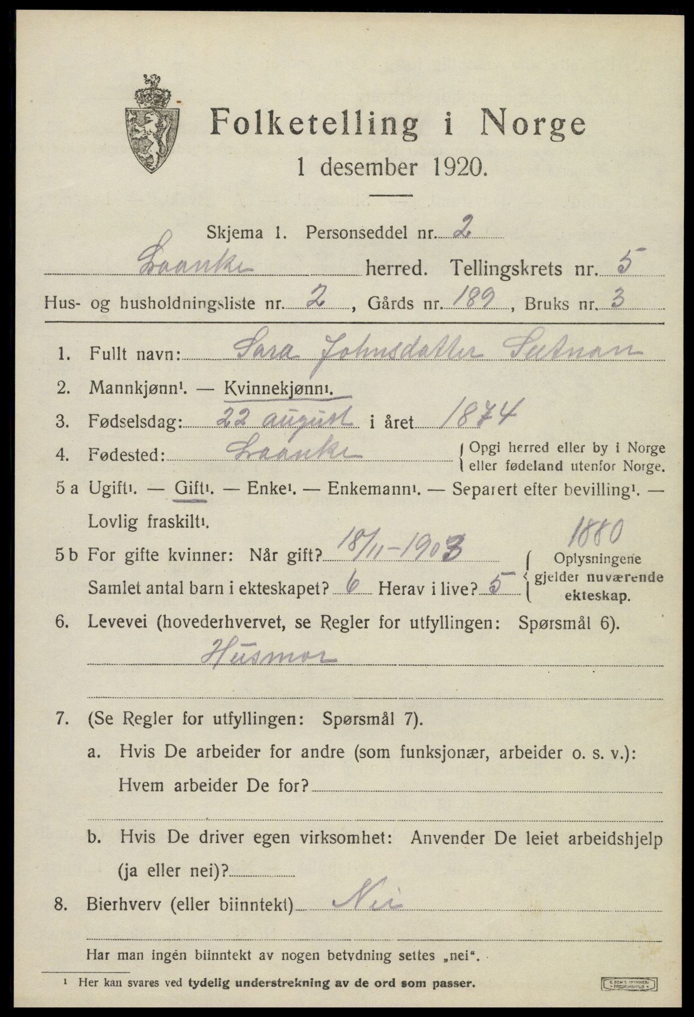 SAT, Folketelling 1920 for 1713 Lånke herred, 1920, s. 2778