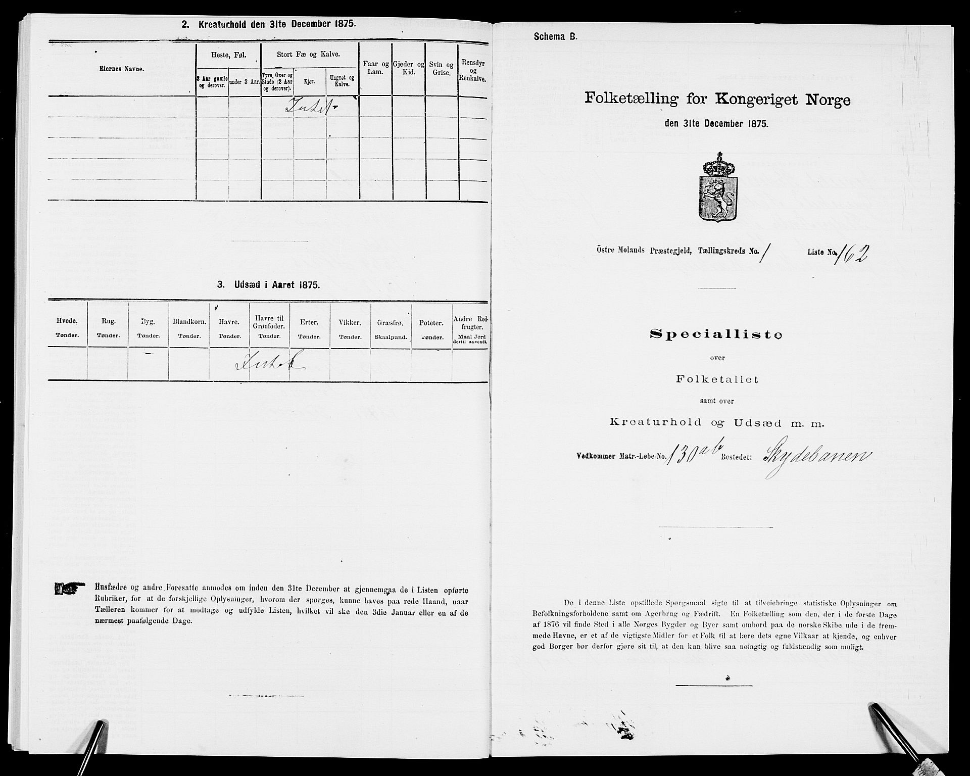 SAK, Folketelling 1875 for 0918P Austre Moland prestegjeld, 1875, s. 454