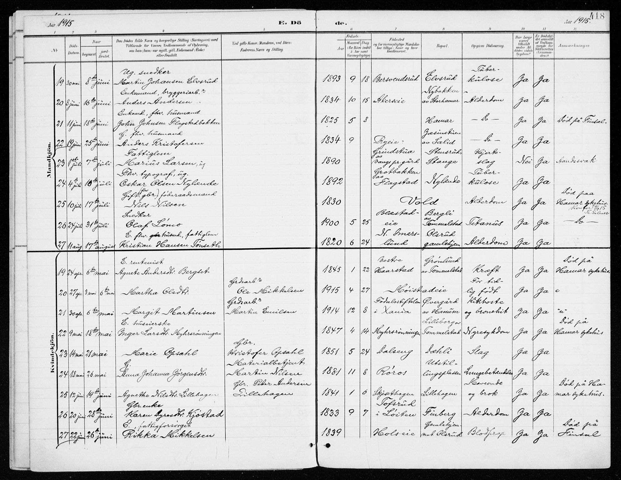 Vang prestekontor, Hedmark, AV/SAH-PREST-008/H/Ha/Haa/L0021: Ministerialbok nr. 21, 1902-1917, s. 418