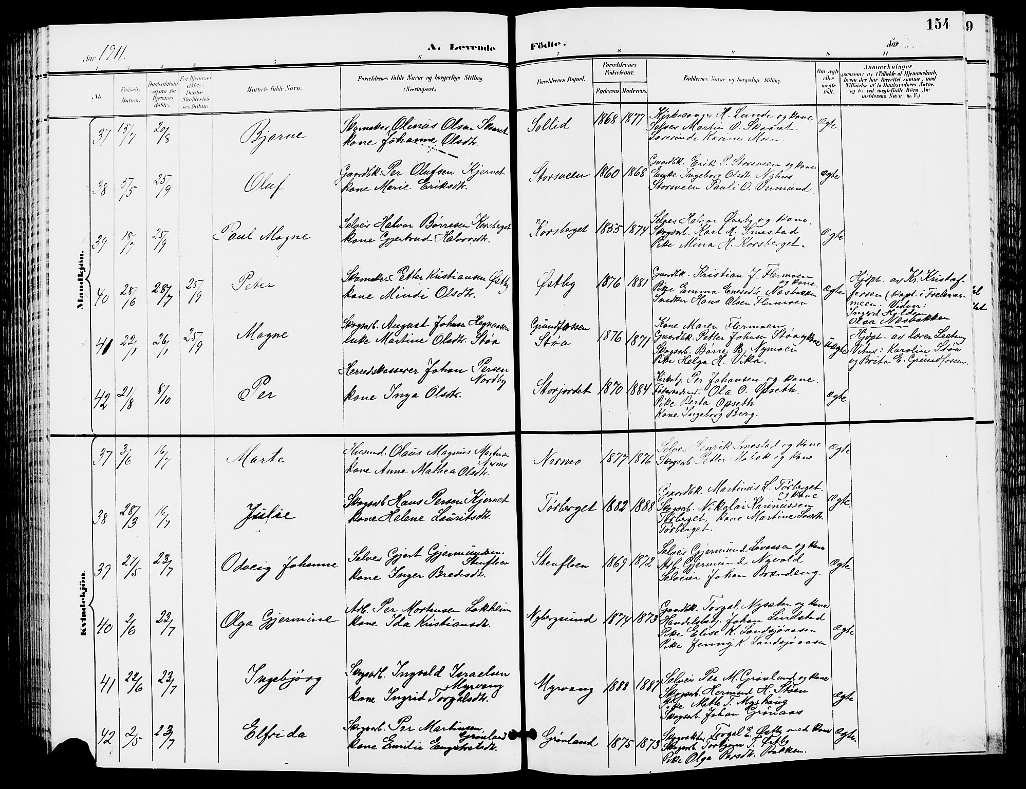 Trysil prestekontor, AV/SAH-PREST-046/H/Ha/Hab/L0006: Klokkerbok nr. 6, 1896-1912, s. 154