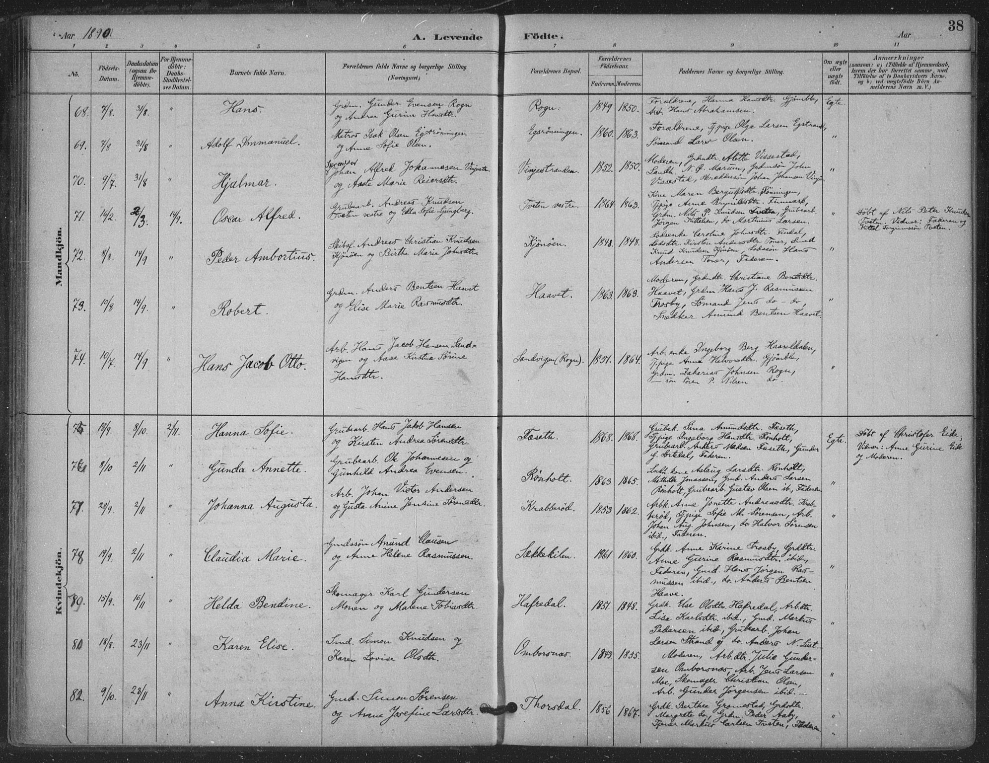 Bamble kirkebøker, AV/SAKO-A-253/F/Fa/L0008: Ministerialbok nr. I 8, 1888-1900, s. 38