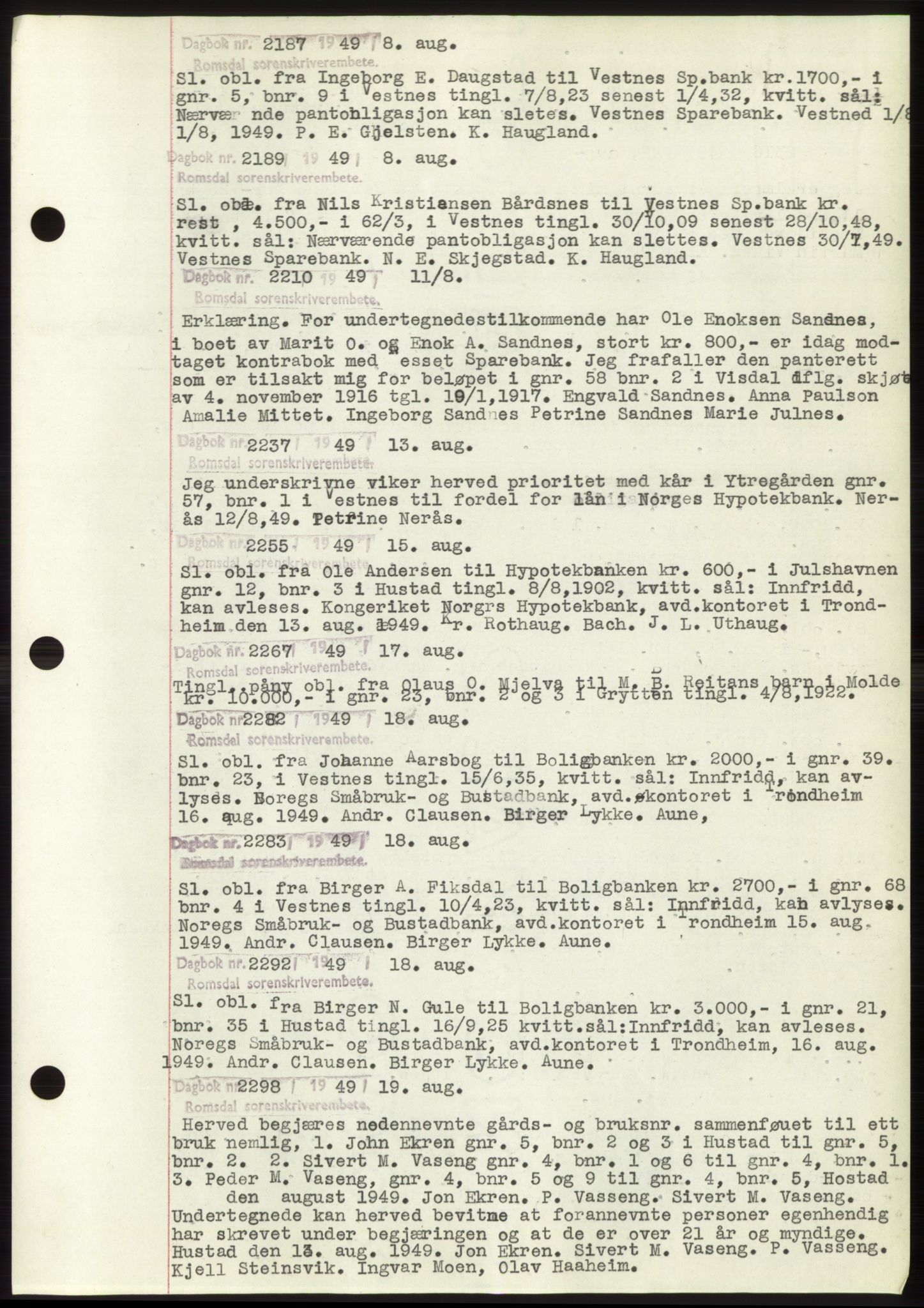 Romsdal sorenskriveri, SAT/A-4149/1/2/2C: Pantebok nr. C2, 1949-1951, Dagboknr: 2187/1949