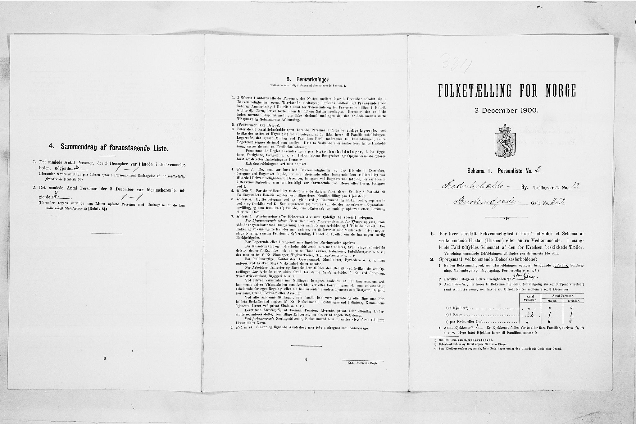 SAO, Folketelling 1900 for 0101 Fredrikshald kjøpstad, 1900