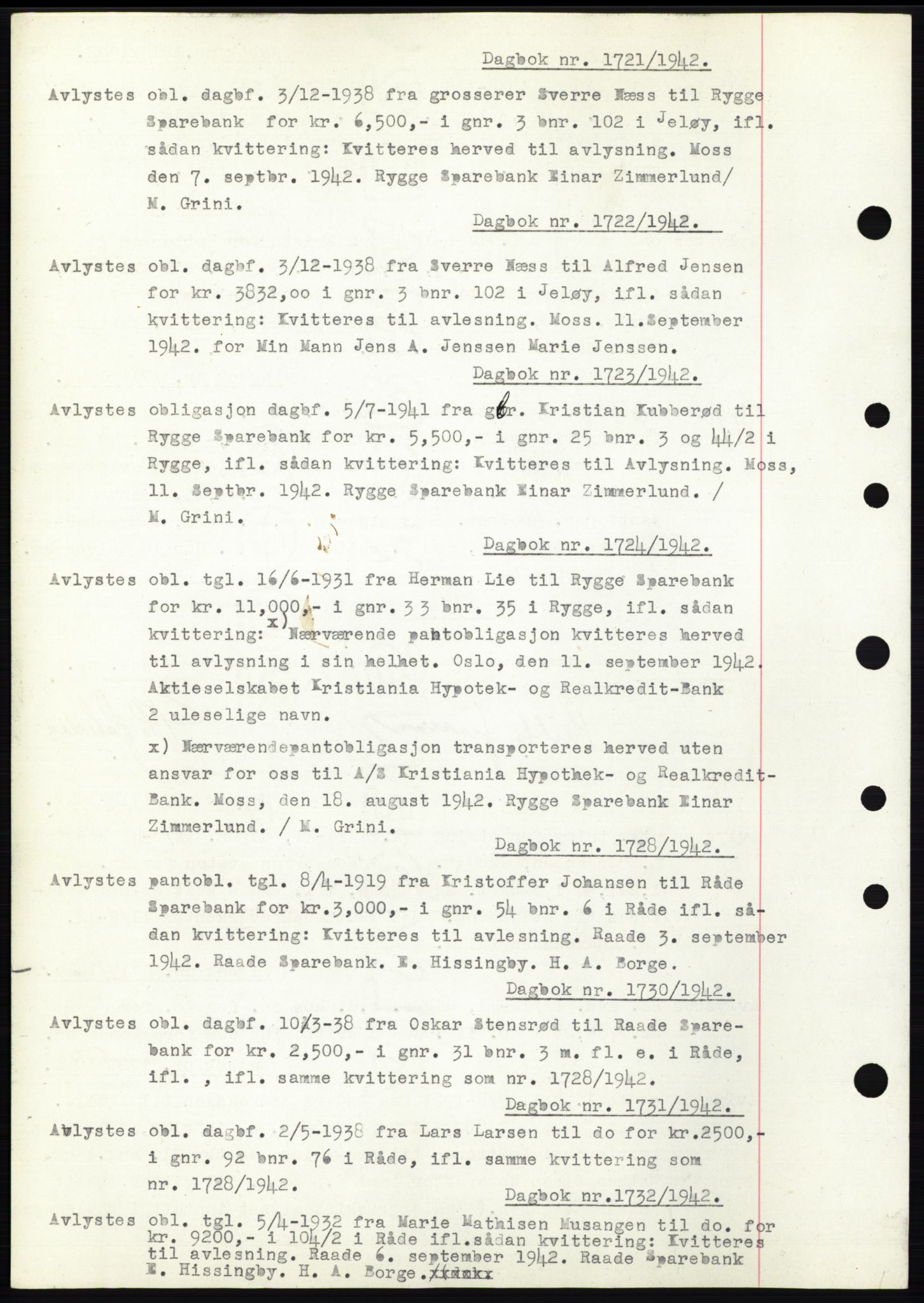 Moss sorenskriveri, SAO/A-10168: Pantebok nr. C10, 1938-1950, Dagboknr: 1721/1942