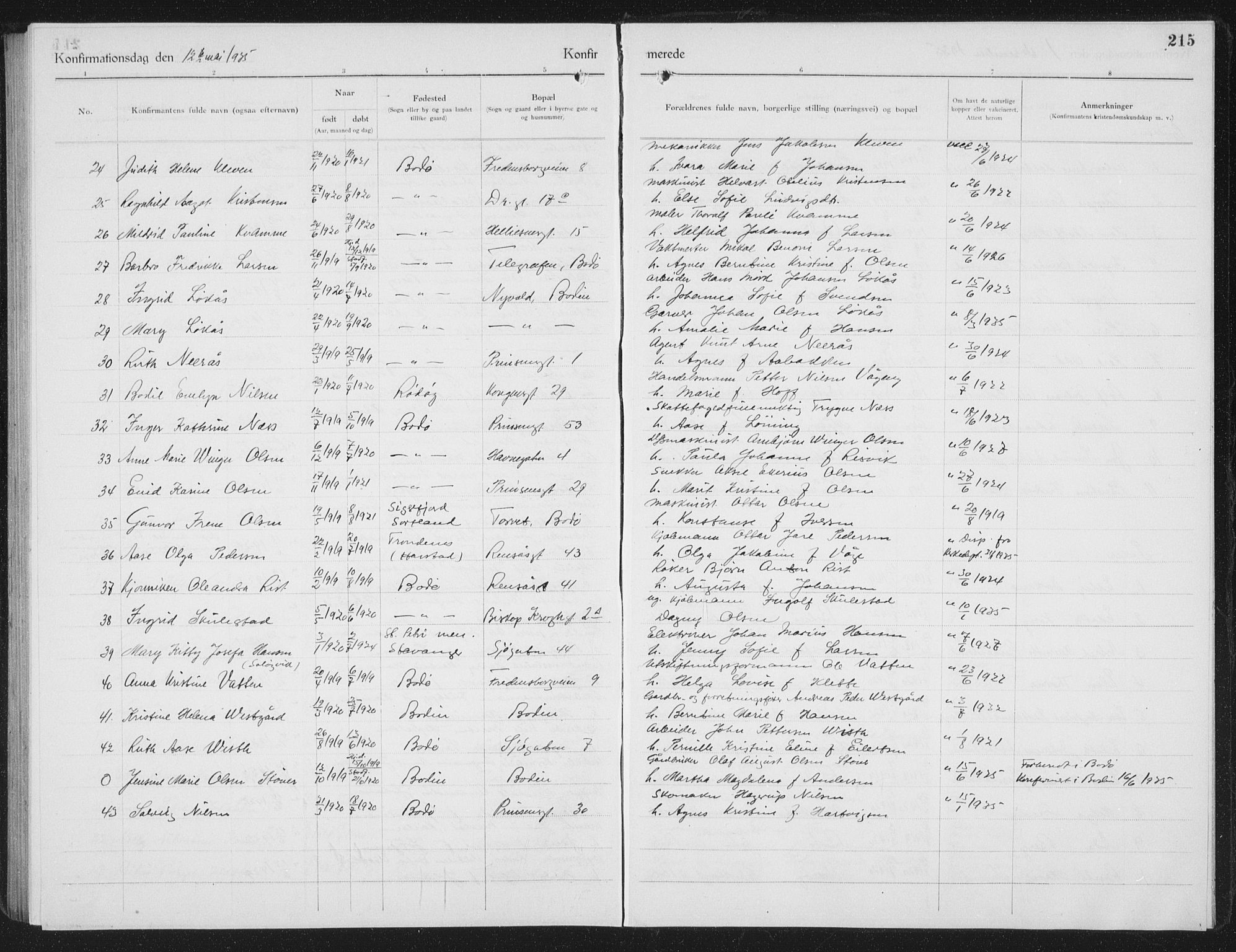 Ministerialprotokoller, klokkerbøker og fødselsregistre - Nordland, AV/SAT-A-1459/801/L0037: Klokkerbok nr. 801C12, 1921-1937, s. 215
