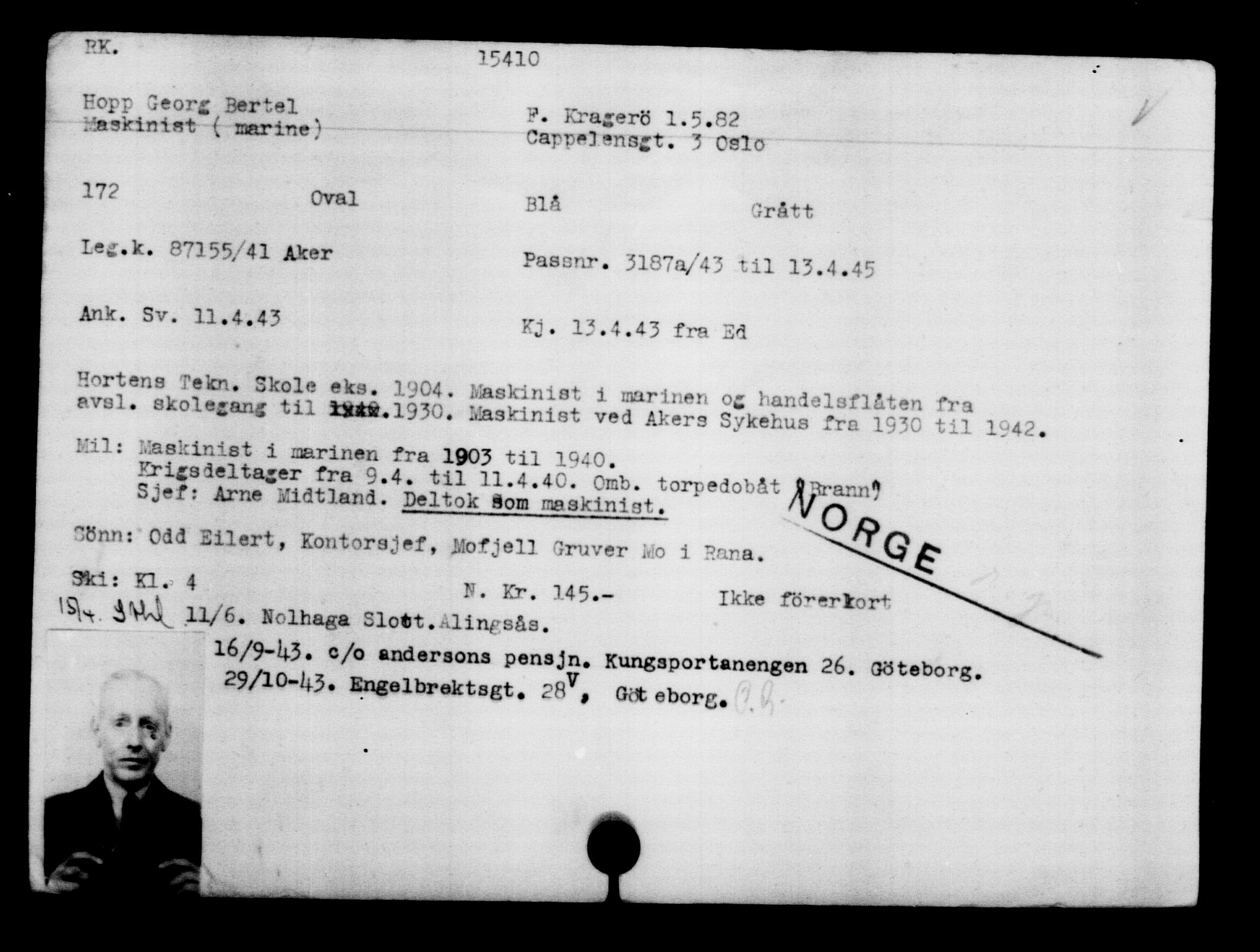 Utenriksstasjonene, Legasjonen i Stockholm, Flyktningkontoret, AV/RA-S-6753/V/Va/L0007: Kjesäterkartoteket, flyktninger med registreringsnr. 12700-15723, 1940-1945, s. 3108
