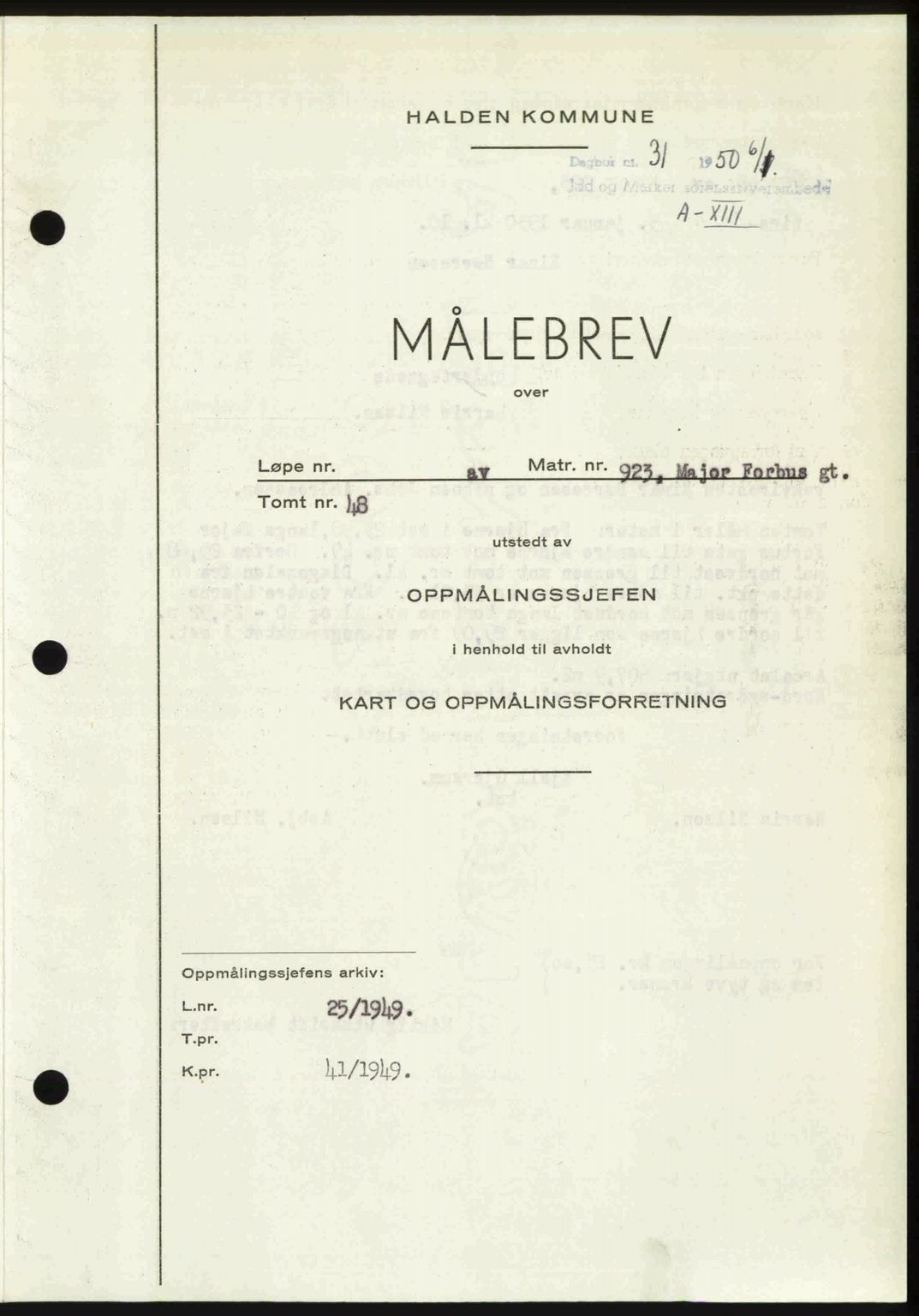 Idd og Marker sorenskriveri, SAO/A-10283/G/Gb/Gbb/L0013: Pantebok nr. A13, 1949-1950, Dagboknr: 31/1950