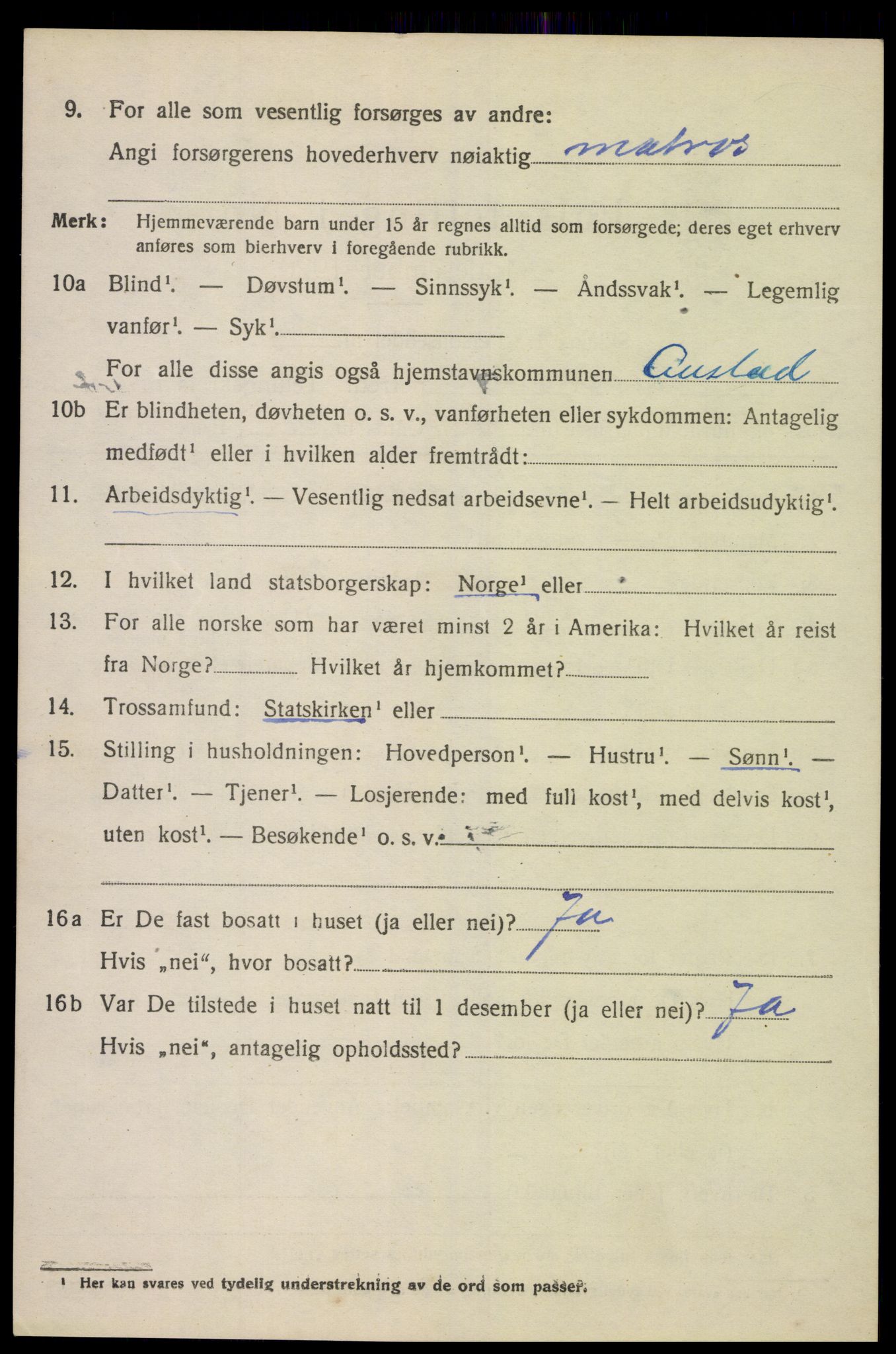 SAK, Folketelling 1920 for 1031 Austad herred, 1920, s. 1416