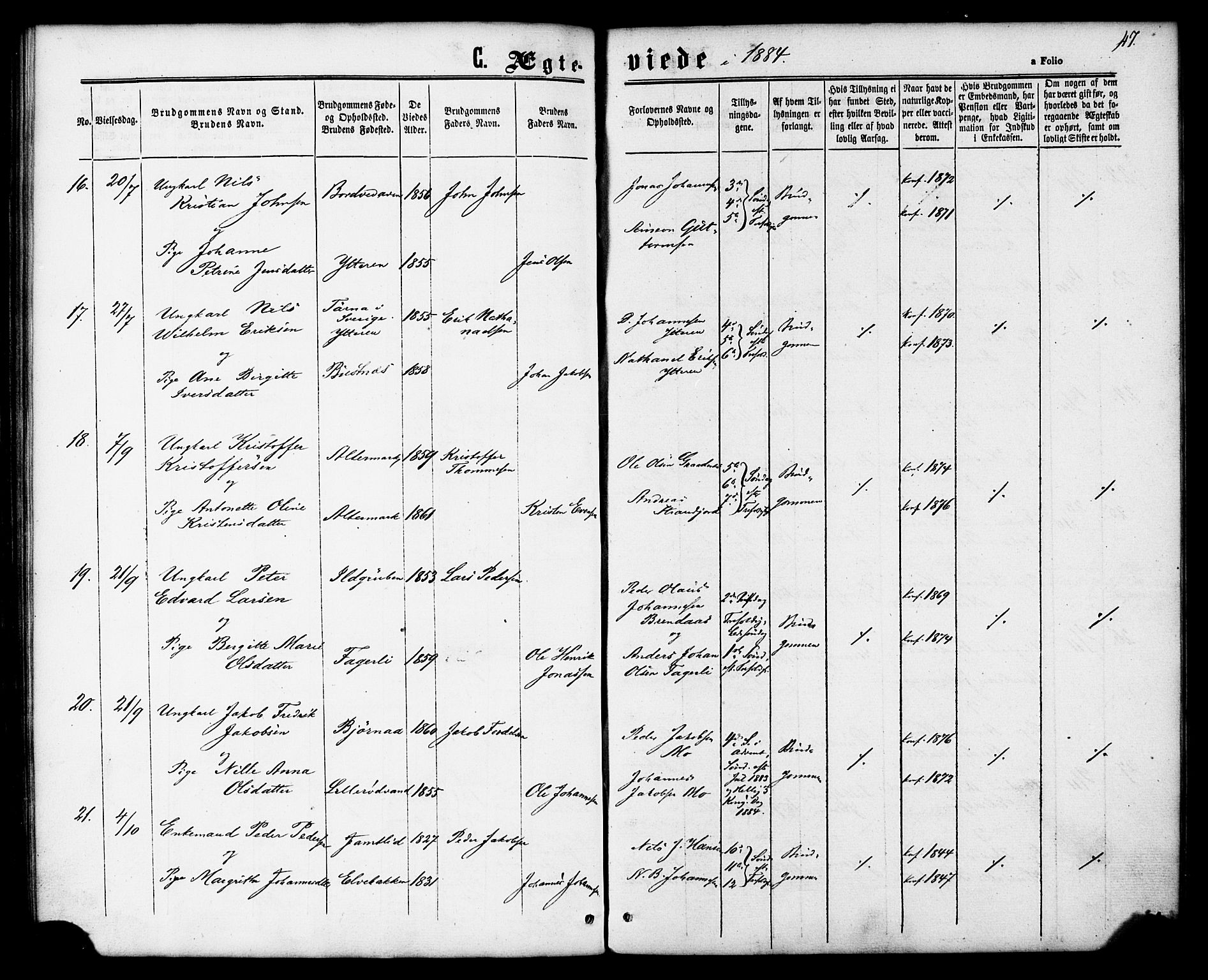 Ministerialprotokoller, klokkerbøker og fødselsregistre - Nordland, AV/SAT-A-1459/827/L0395: Ministerialbok nr. 827A07, 1864-1886, s. 47